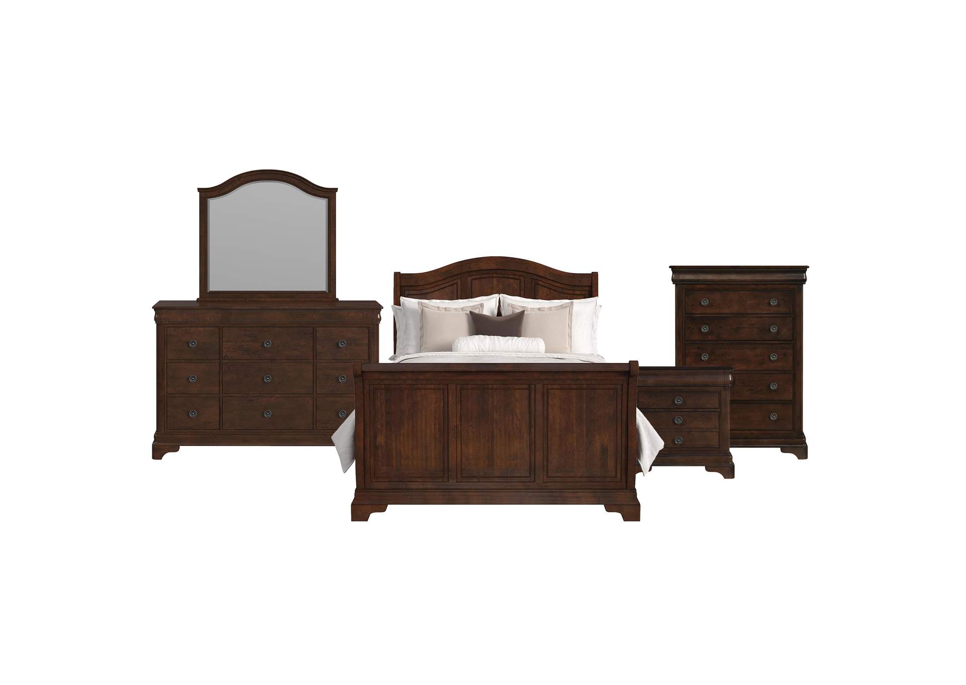 Cameron Cherry Queen Sleigh 5 Piece Bedroom Set image 15