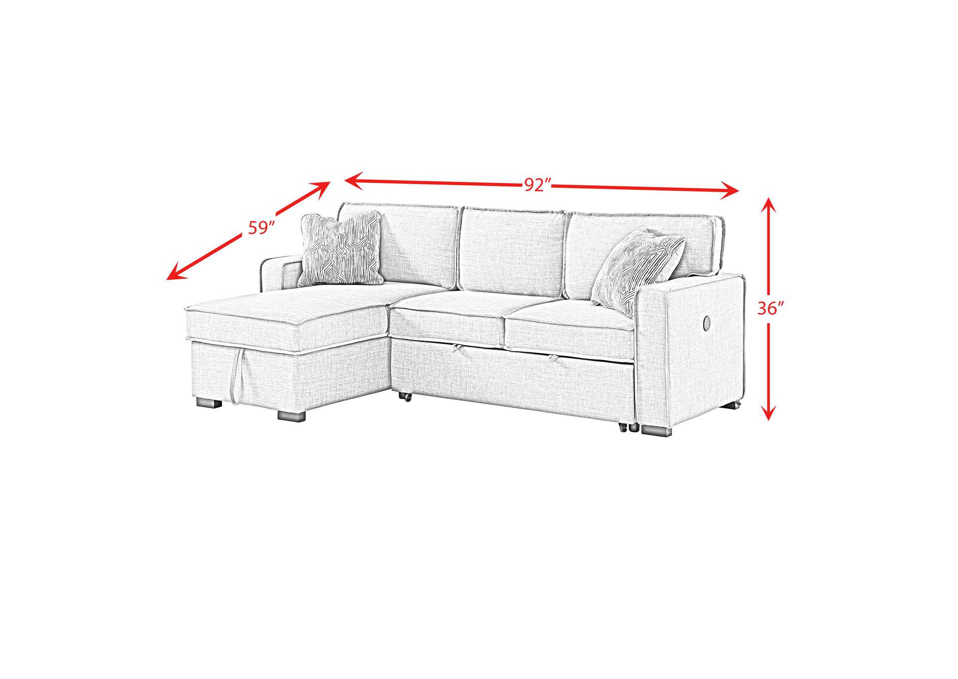 Caracas Sectional Sleeper Chofa With Pull Bed Drop Table USB In Palmer Teal image 8