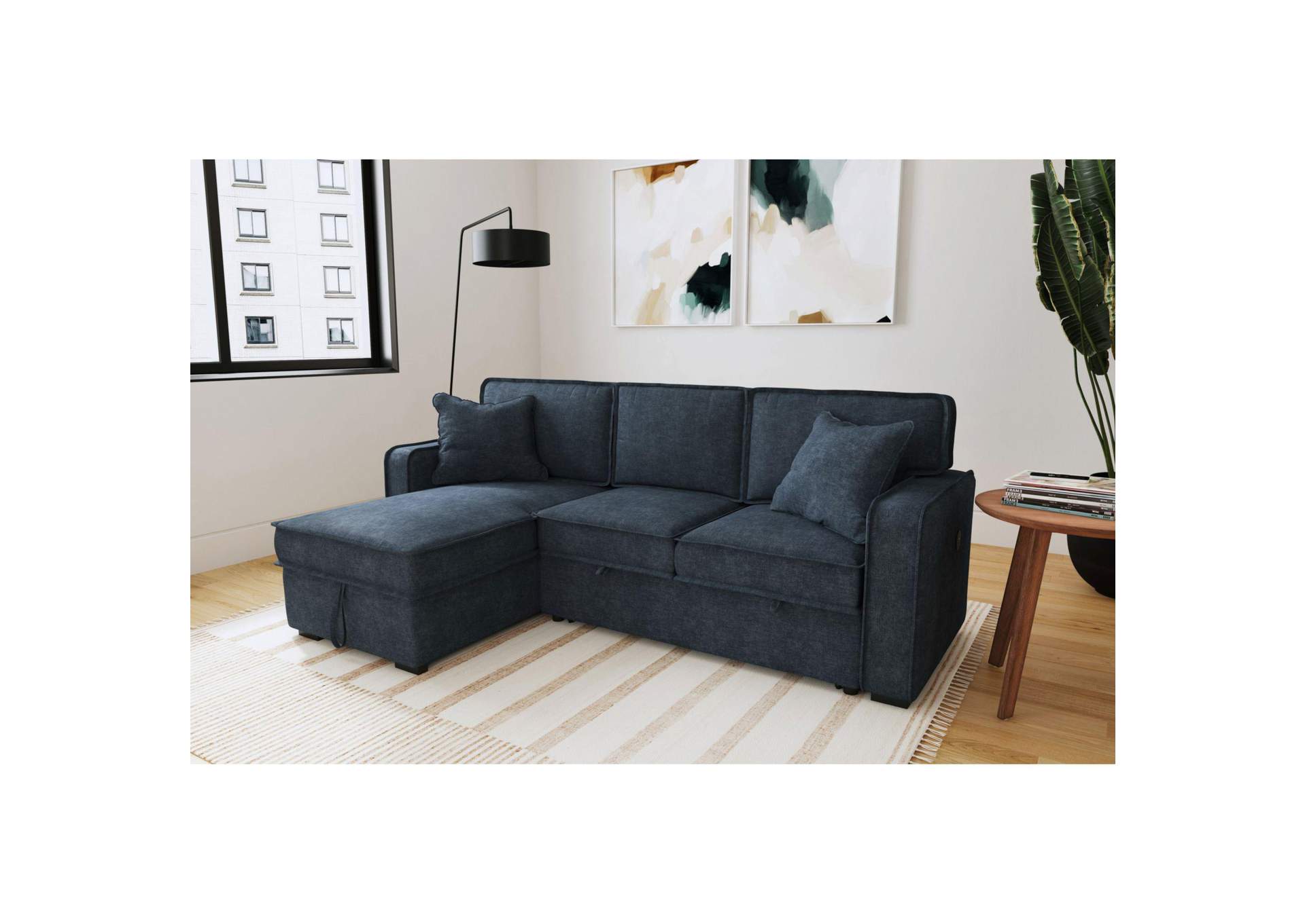 Caracas Sectional Left Hand Facing Storage Chaise With 1 Pillow In Flex Eclipse Blue image 1