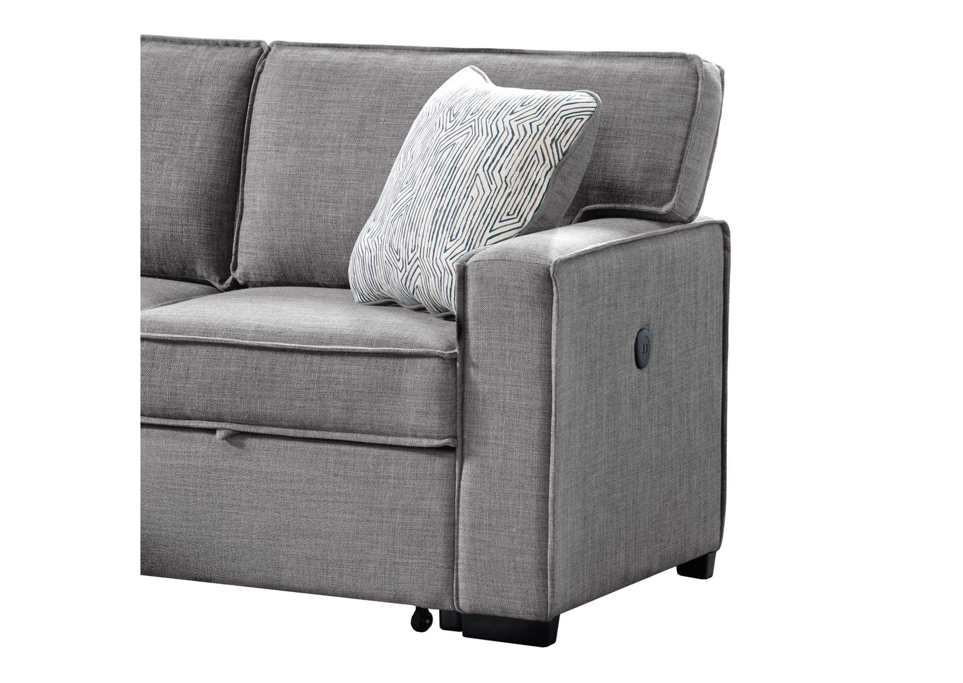 Caracas Sectional Sleeper Chofa With Pull Bed Drop Table USB In Palmer Steel image 7