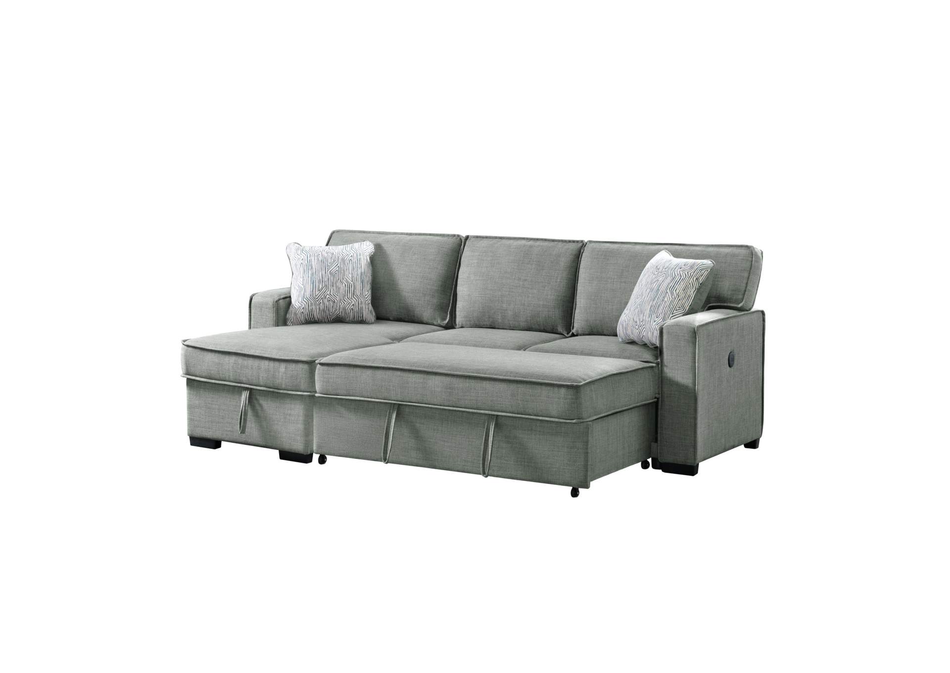 Caracas Sectional Sleeper Chofa With Pull Bed Drop Table USB In Palmer Steel image 6