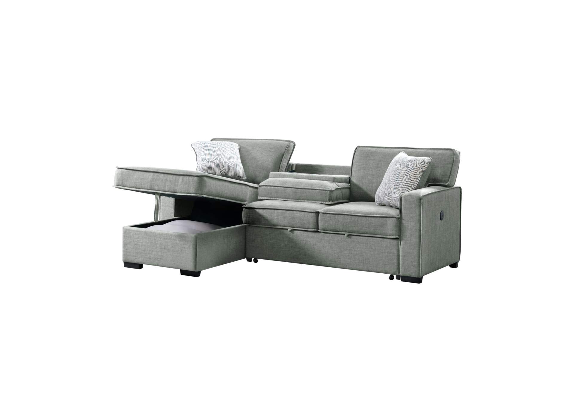 Caracas Sectional Sleeper Chofa With Pull Bed Drop Table USB In Palmer Steel image 5