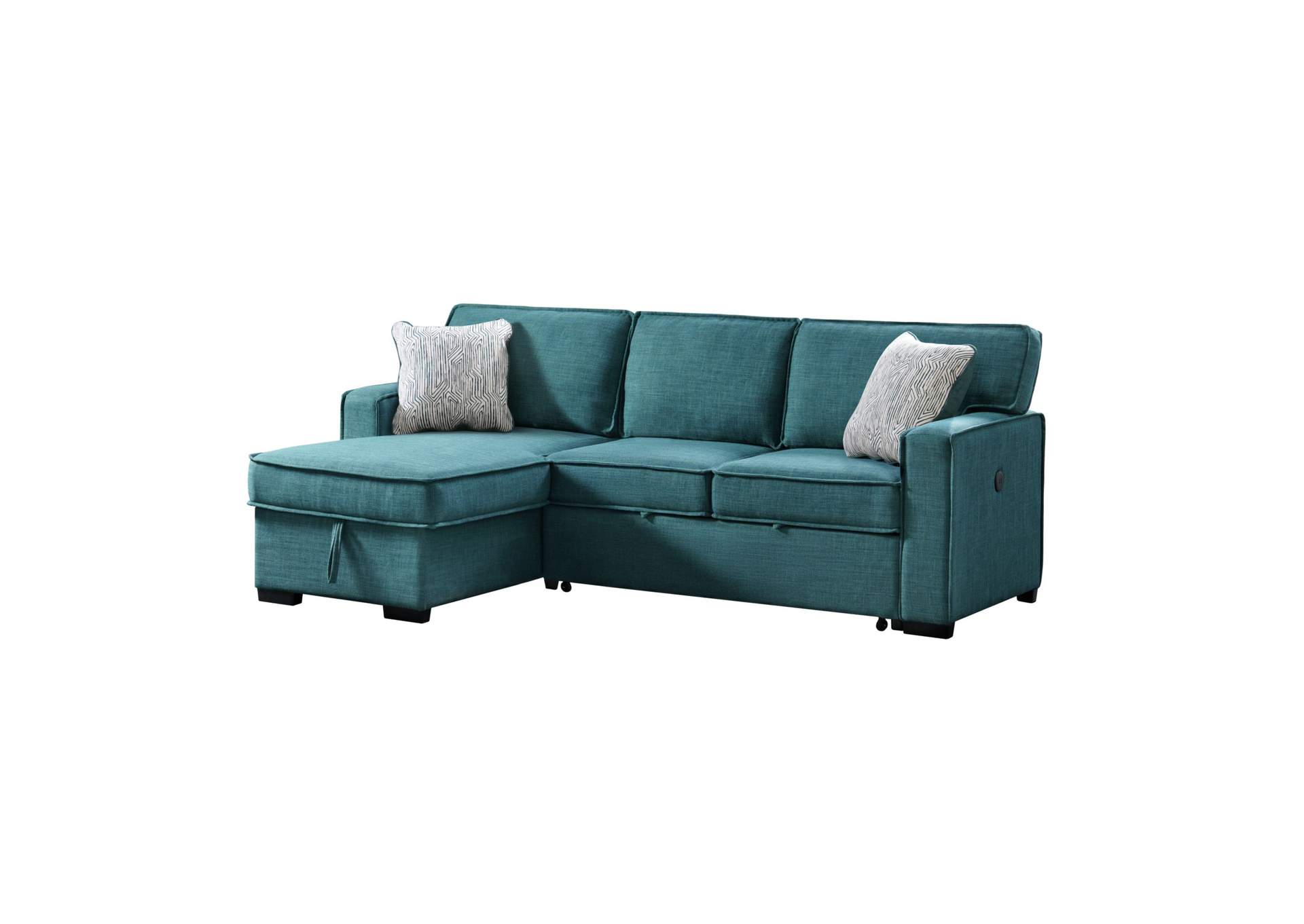 Caracas Sectional Sleeper Chofa With Pull Bed Drop Table USB In Palmer Teal image 3