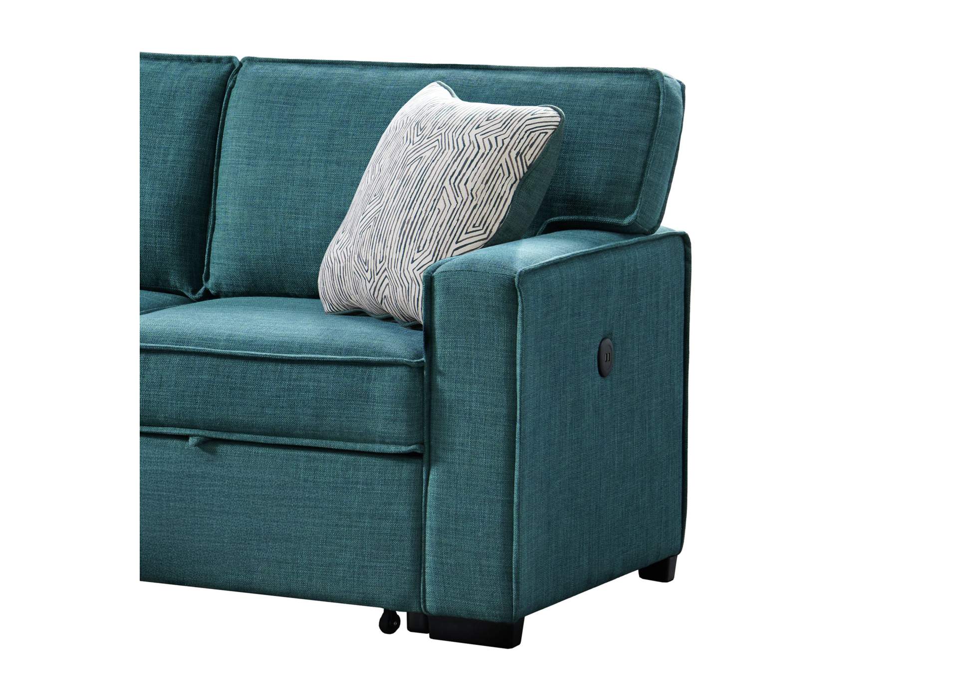 Caracas Sectional Sleeper Chofa With Pull Bed Drop Table USB In Palmer Teal image 6