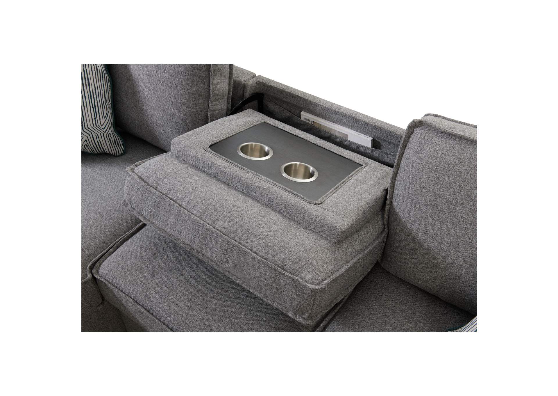 Caracas Sectional Sleeper Chofa With Pull Bed Drop Table USB In Palmer Steel image 8