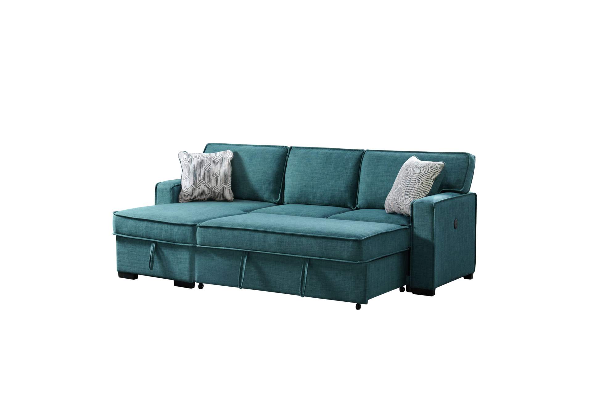 Caracas Sectional Sleeper Chofa With Pull Bed Drop Table USB In Palmer Teal image 5