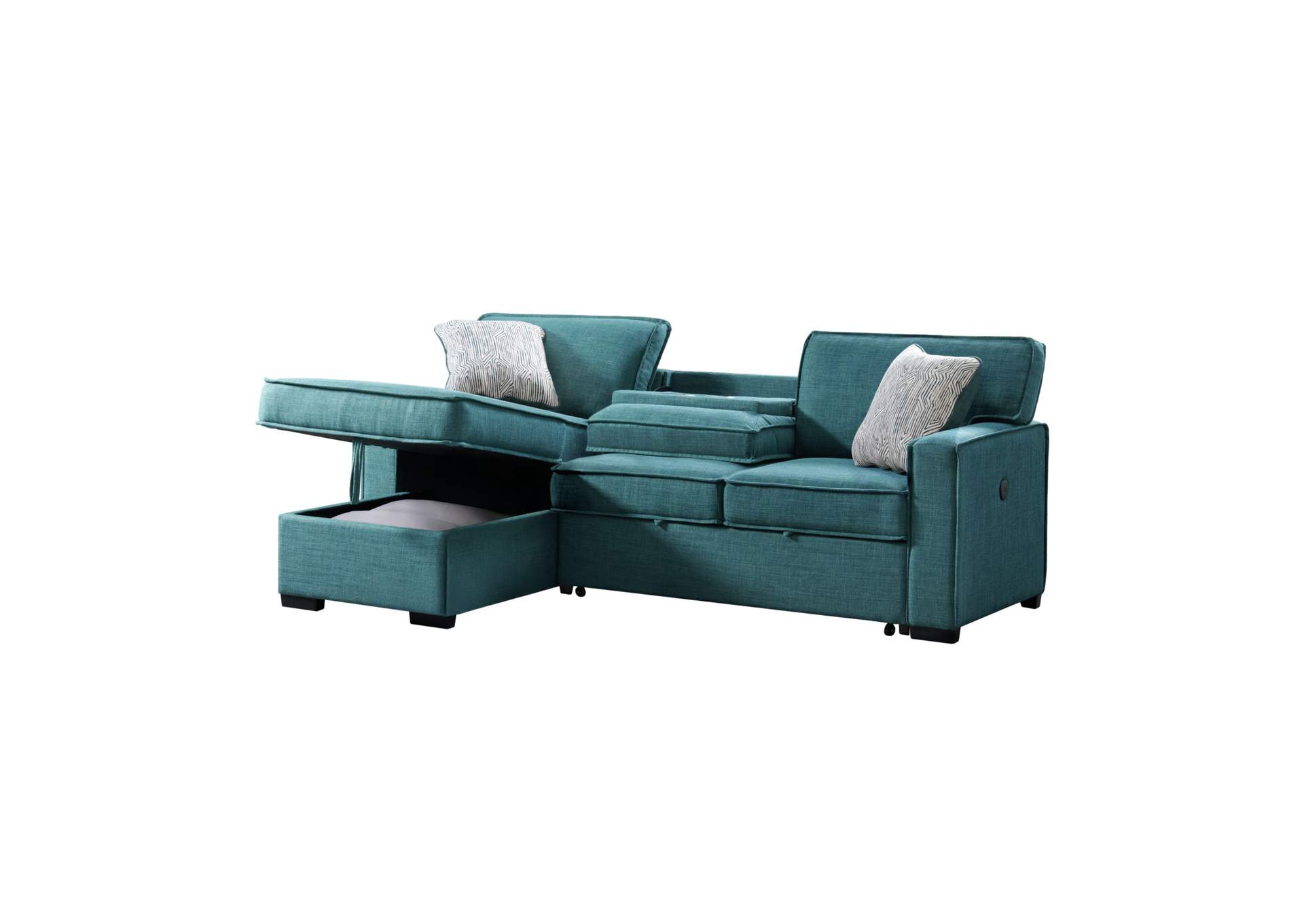 Caracas Sectional Sleeper Chofa With Pull Bed Drop Table USB In Palmer Teal image 4