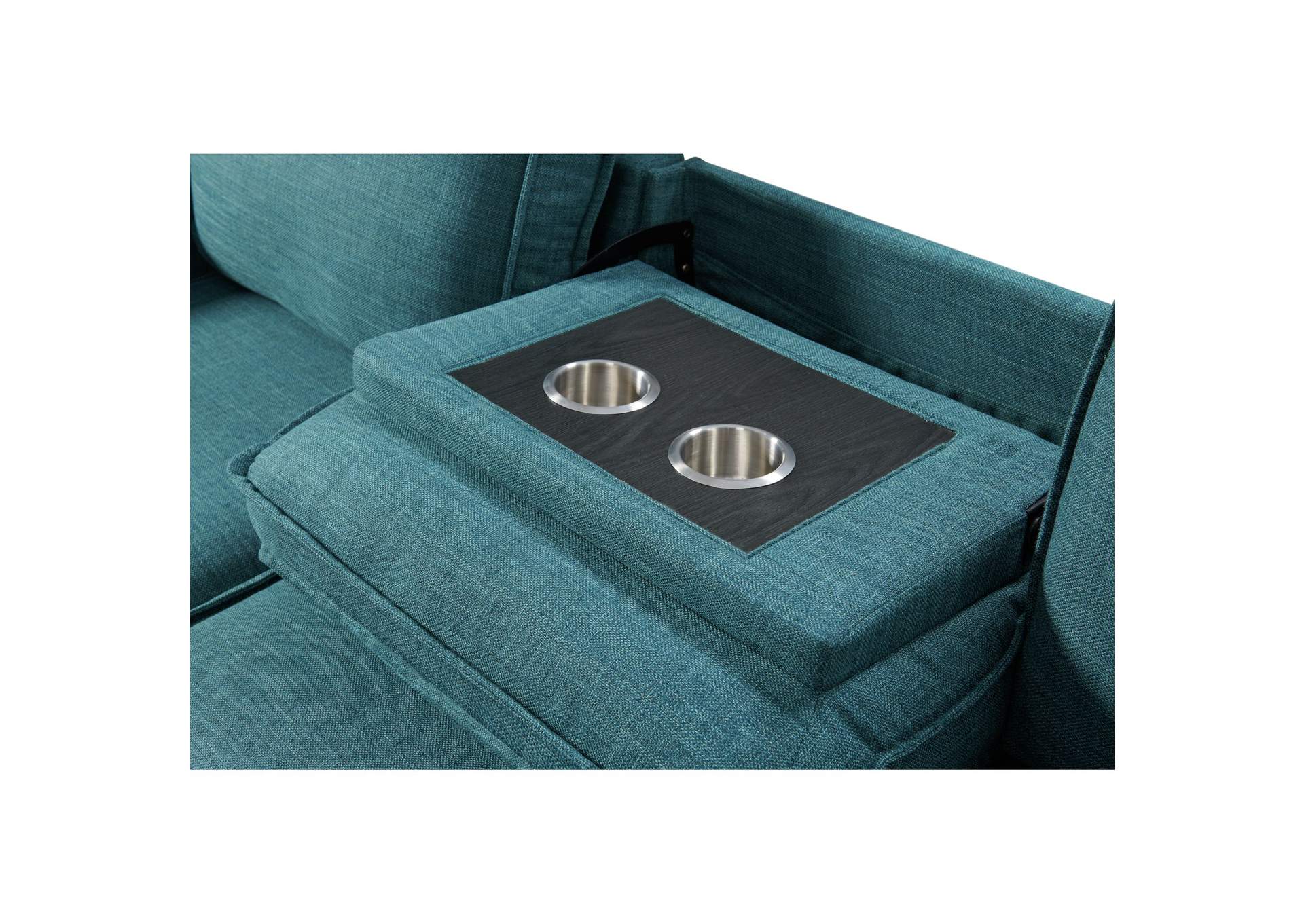 Caracas Sectional Sleeper Chofa With Pull Bed Drop Table USB In Palmer Teal image 7