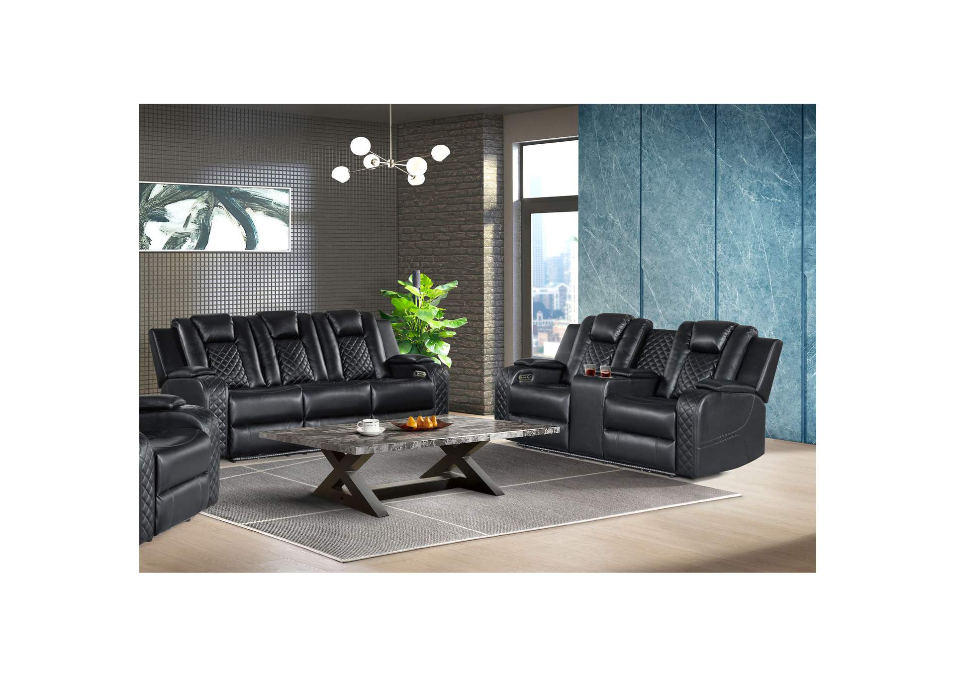 Carlo 2 Piece Living Room Set In Pebble Black - Sofa Loveseat image 1