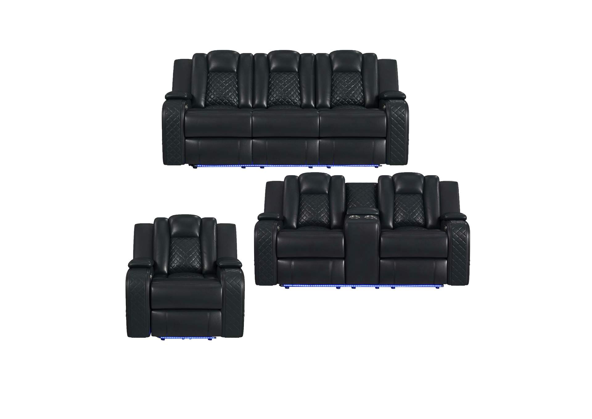 Carlo 3 Piece Living Room Set In Pebble Black - Sofa Loveseat Recliner image 6