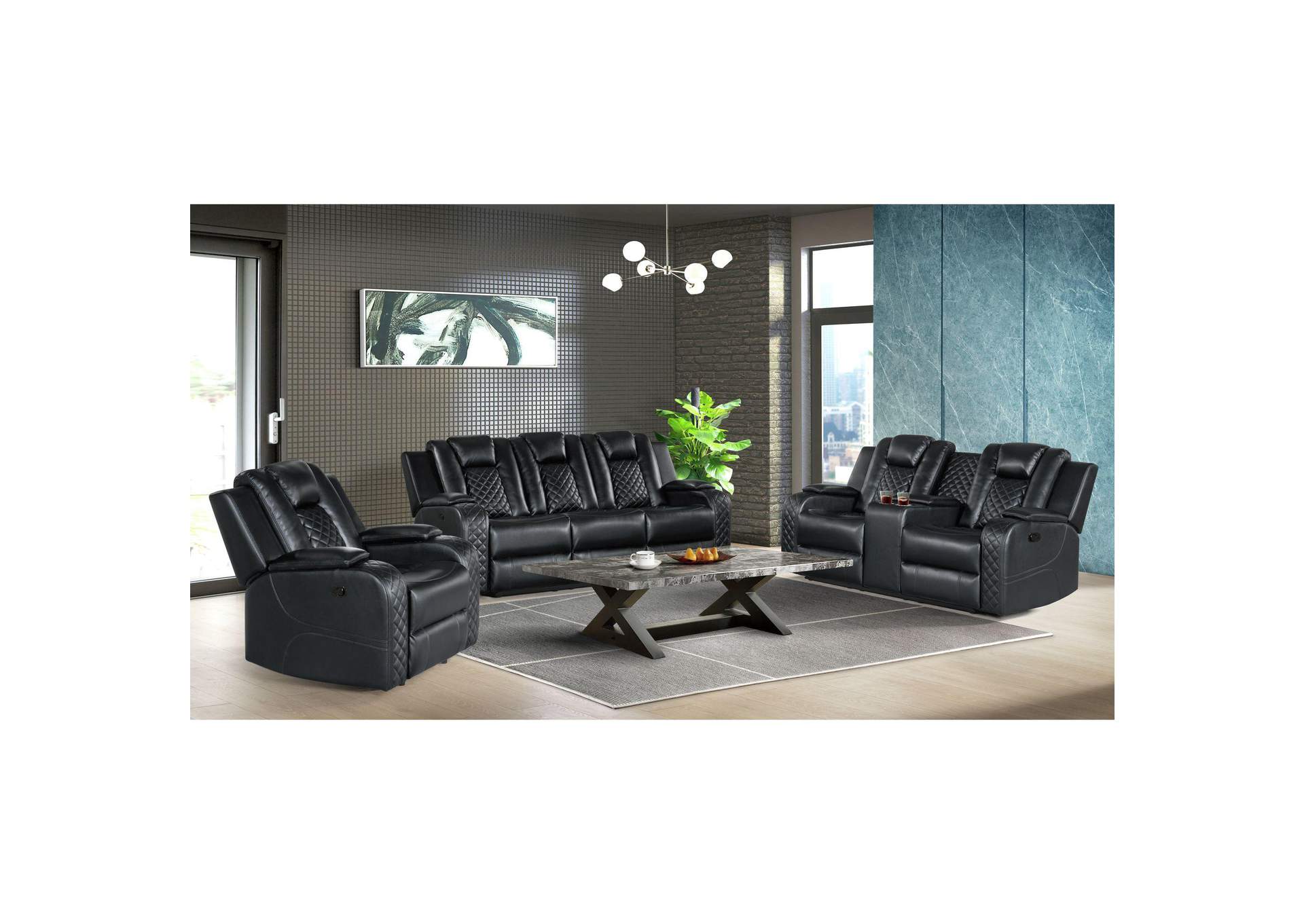 Carlo Motion Loveseat With Console In Pebble Black image 1