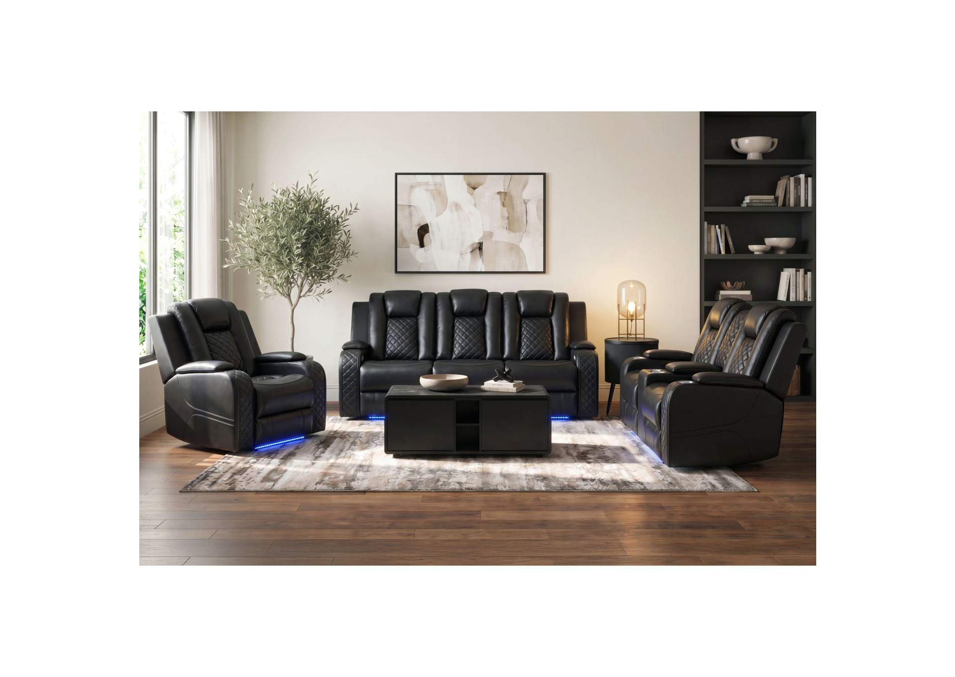 Carlo Power Motion Sofa With Power Headrest Dropdown Table Power Strip Led And Reading Light In Pebble Black image 1