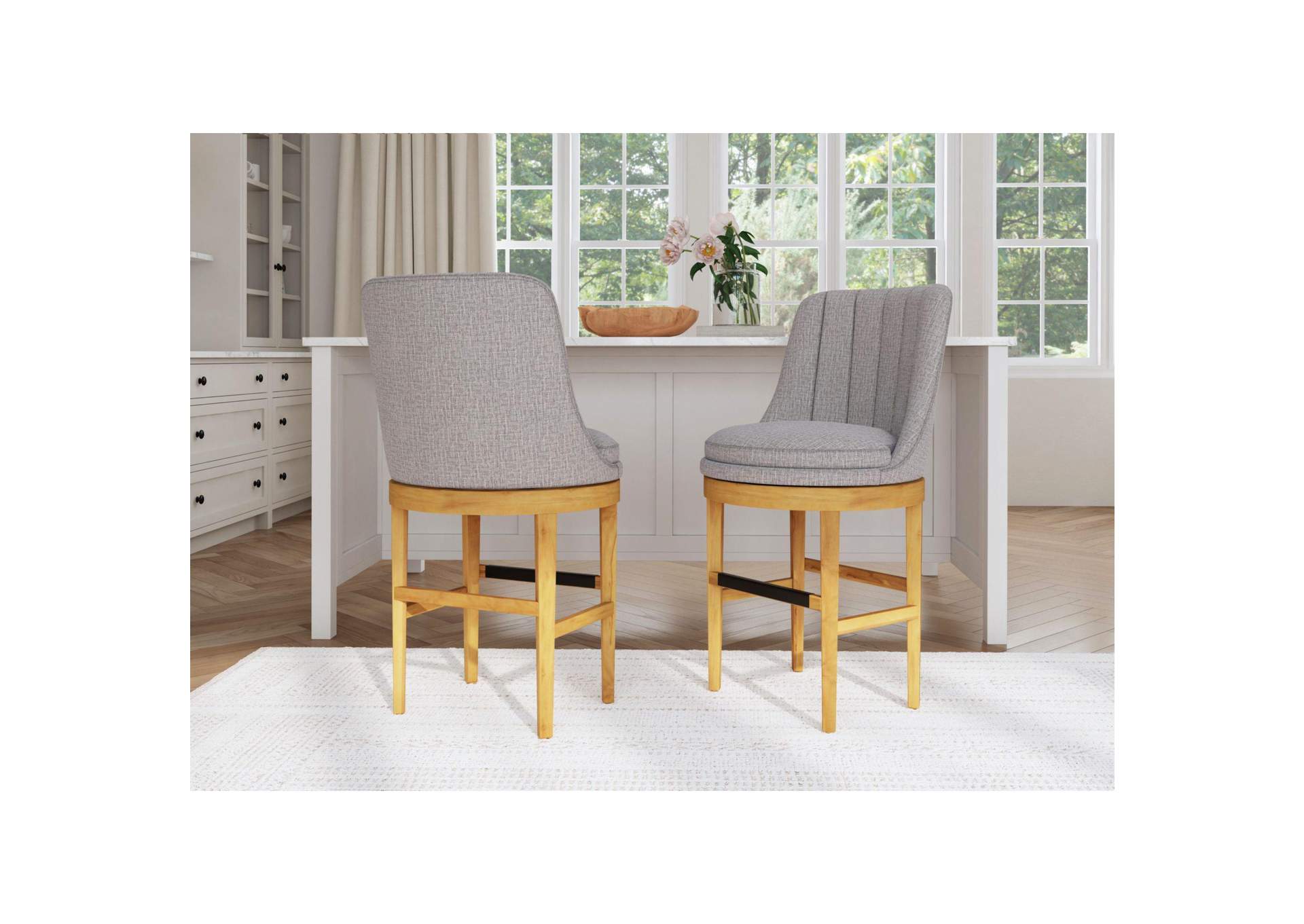 Carmen Swivel Counter Stool With Light Grey Fabric In Natural 2 Per Carton image 1
