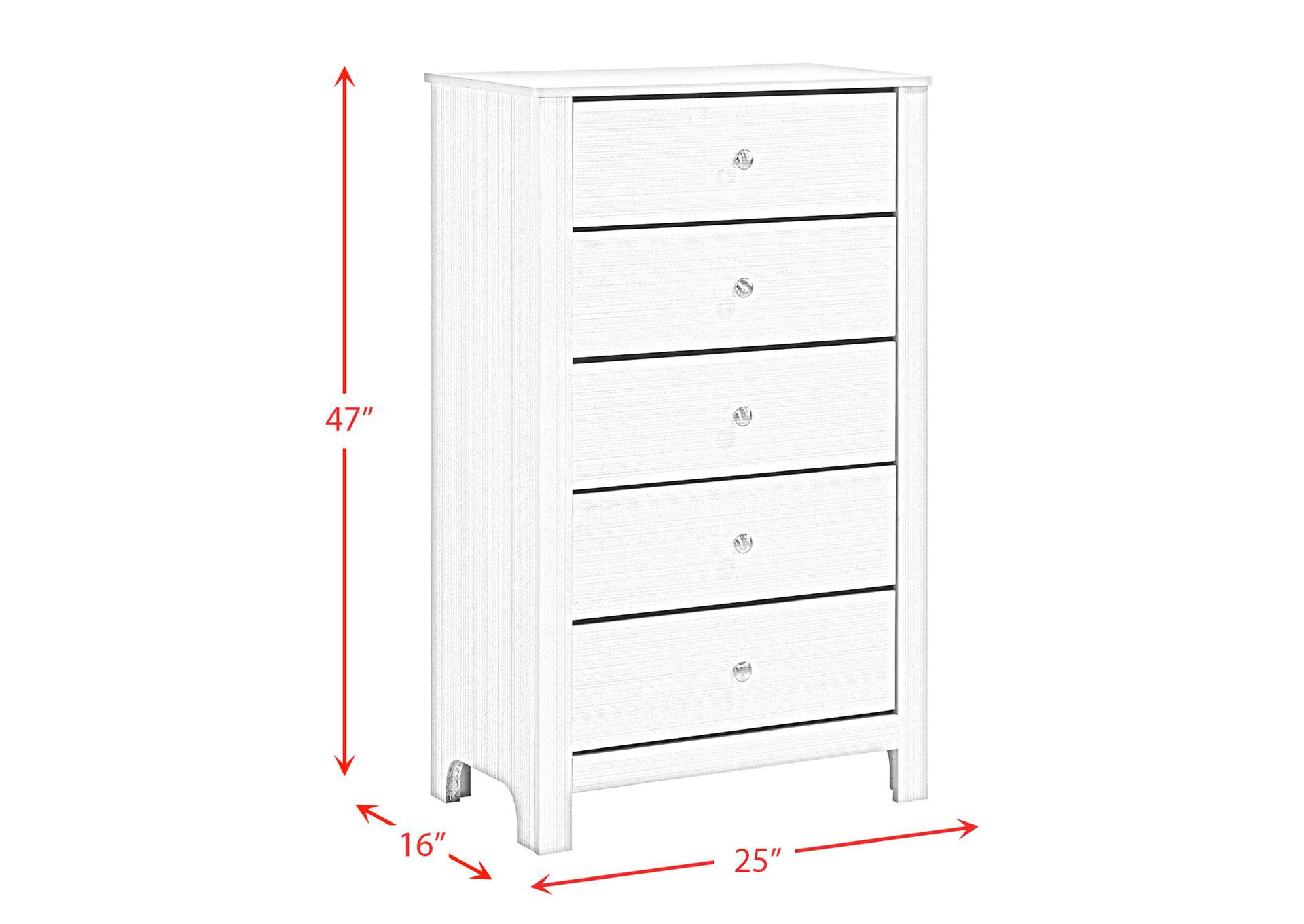 Catalina Five Drawer Chest White image 5