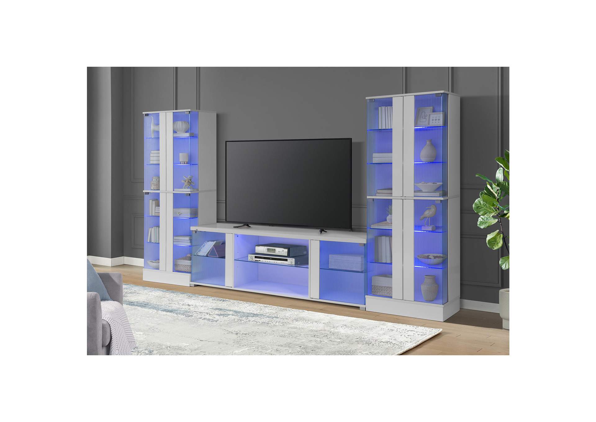 Chandra Entertainment Unit With Led In Glossy White image 1