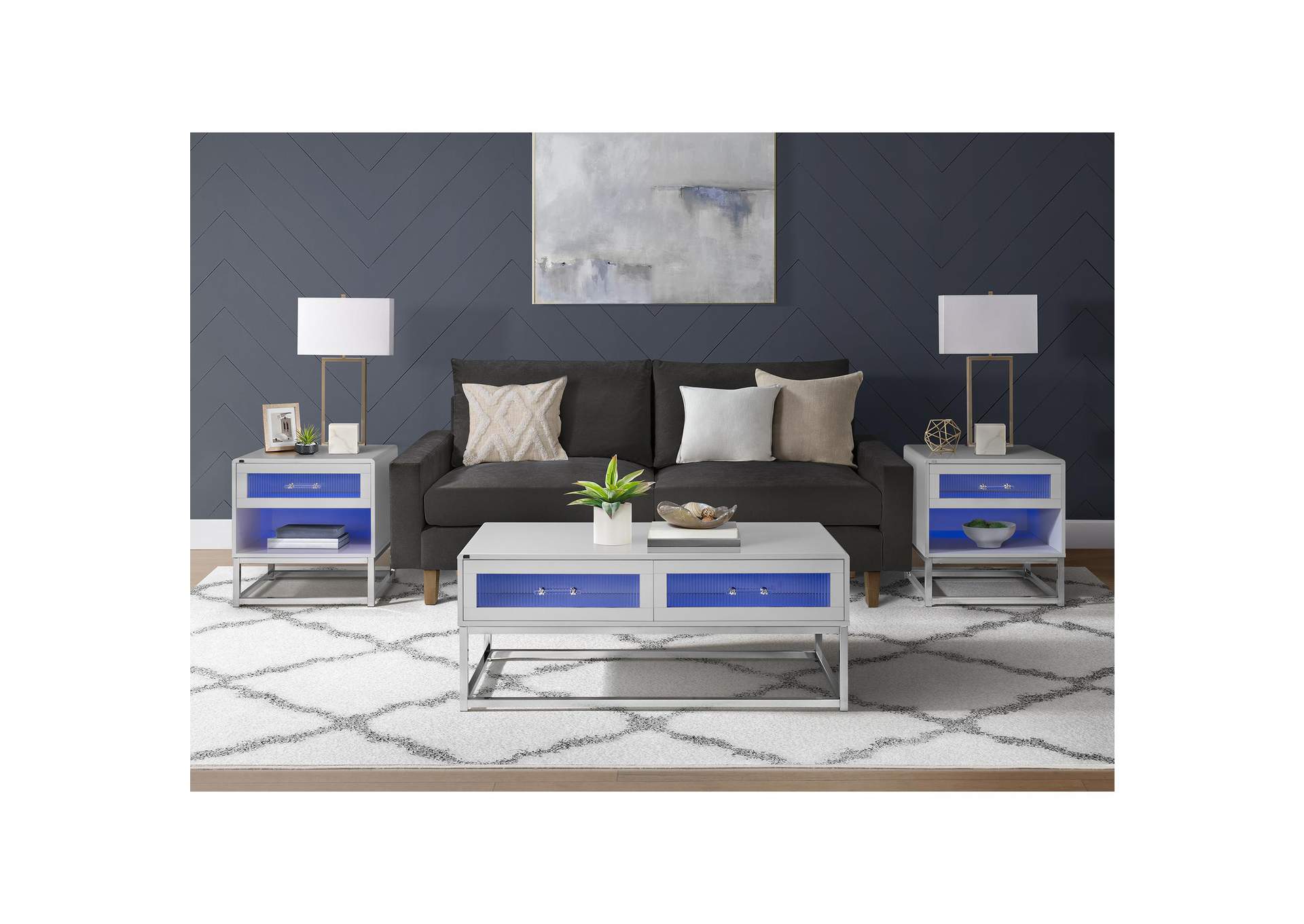 Chandra Coffee Table With Led And Battery Pack In Glossy White image 1