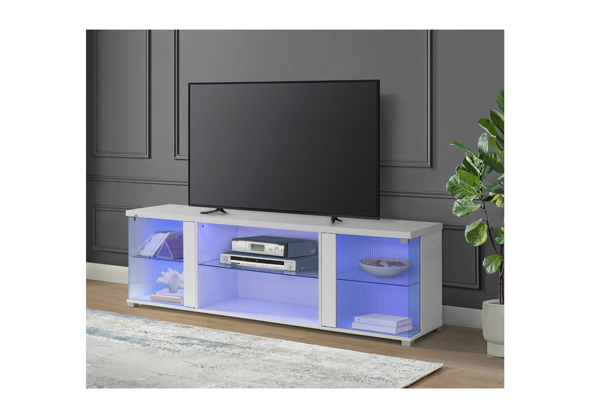 Chandra 70 TV Stand With Led In Glossy White image 1