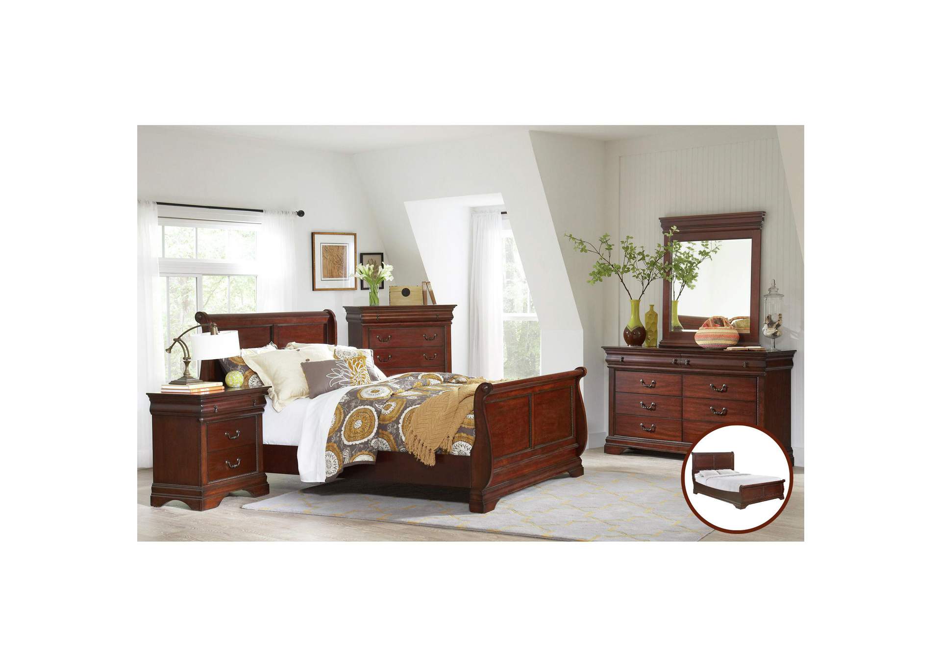 B4800 - 58F Chateau - Queen Low Profile Bed - Vintage Cherry image 1