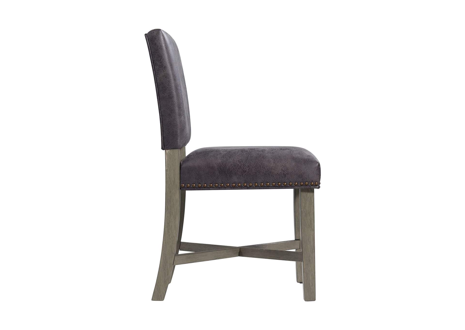 Collins Dining Side Chair With Stretcher With Brown Pu In Grey 2 Per Pack