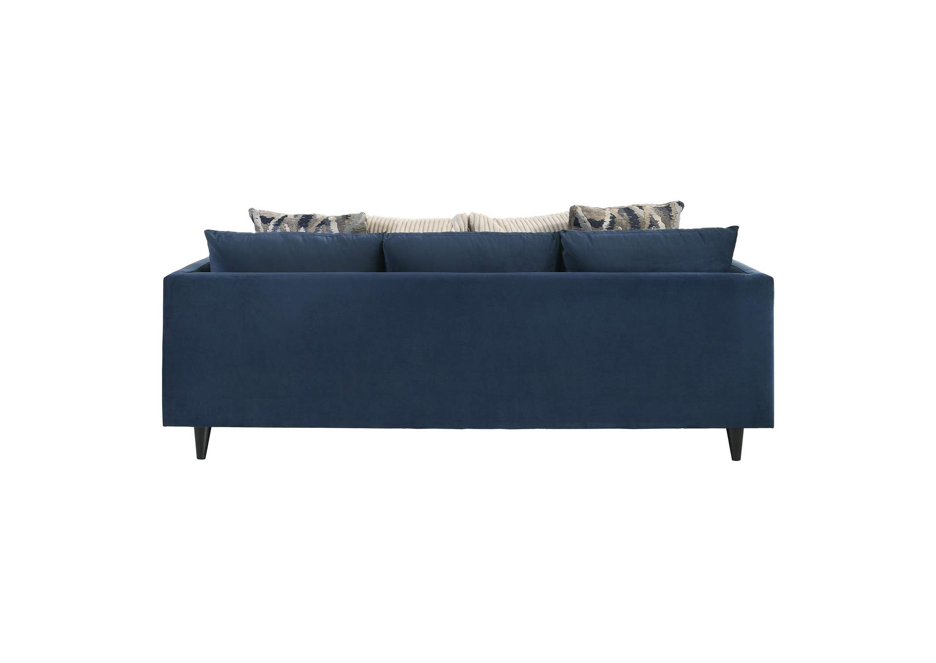 Commodore 7000 Sofa With 2 Bolster Pillows In Splender Navy With 2 In Josephine Indigo - 2 In Billows Ivory Pillows