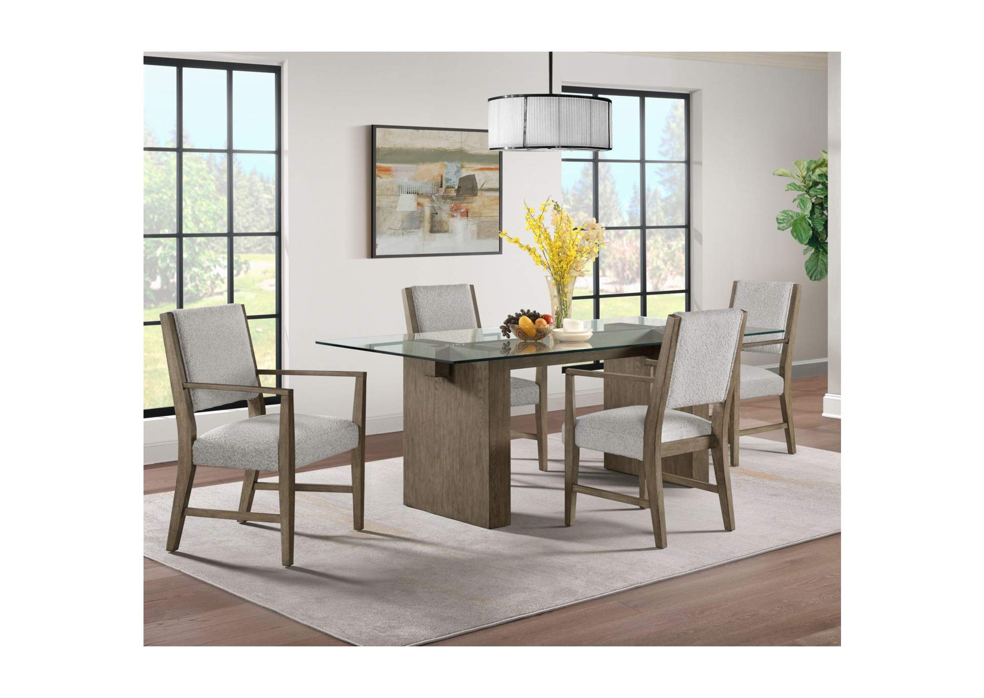 Conner Dining Arm Chair With Light Grey Boucle Fabric In Oak 2 Per Carton image 1