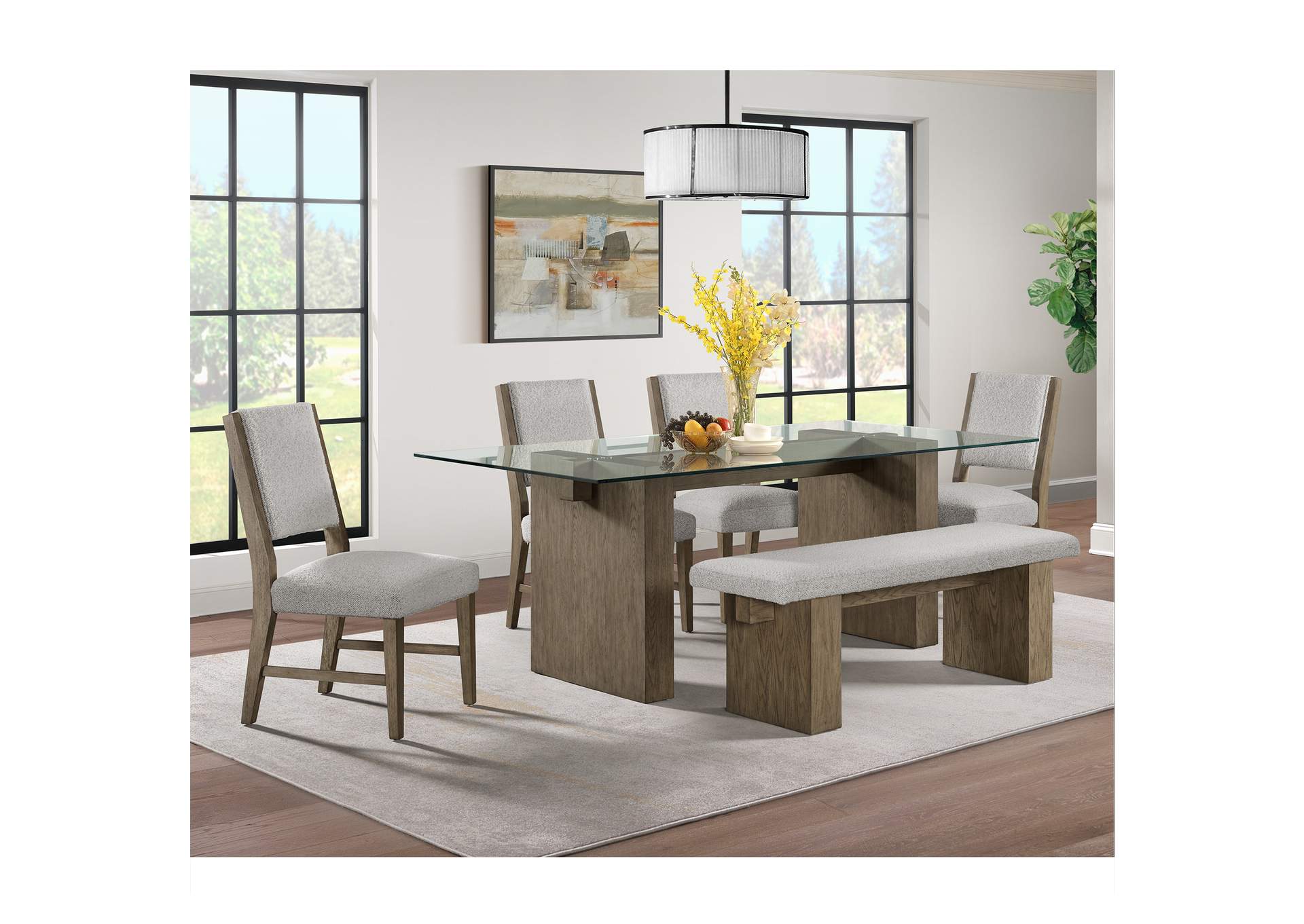 Conner 6 Piece Standard Height Dining Set In Oak - Table Four Chairs Bench image 1