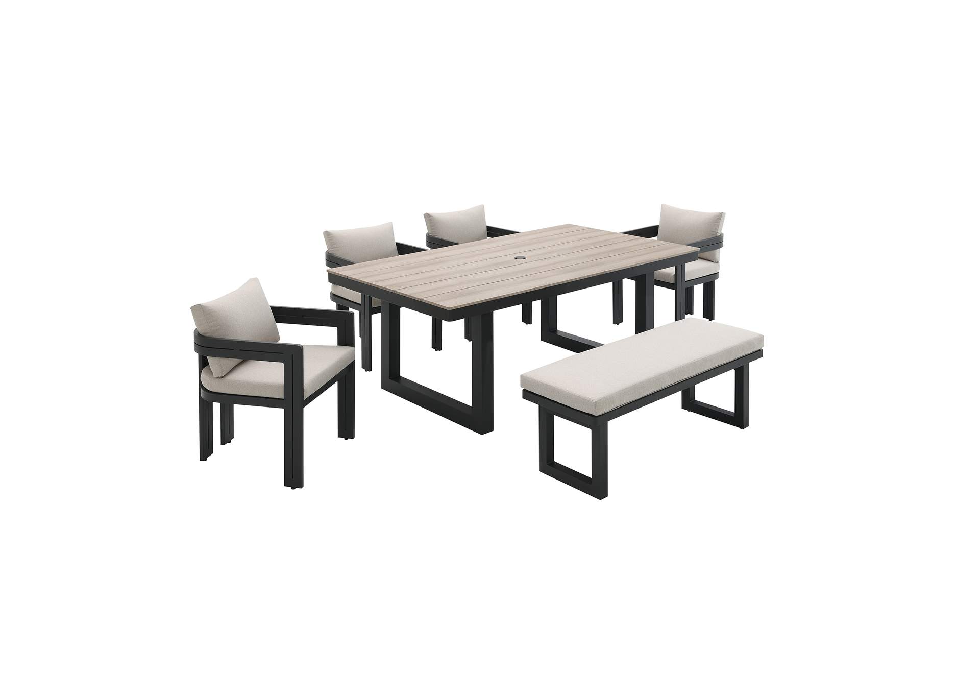 Costa 6 Piece Patio Dining Set In Black - Table Four Chairs Bench image 16