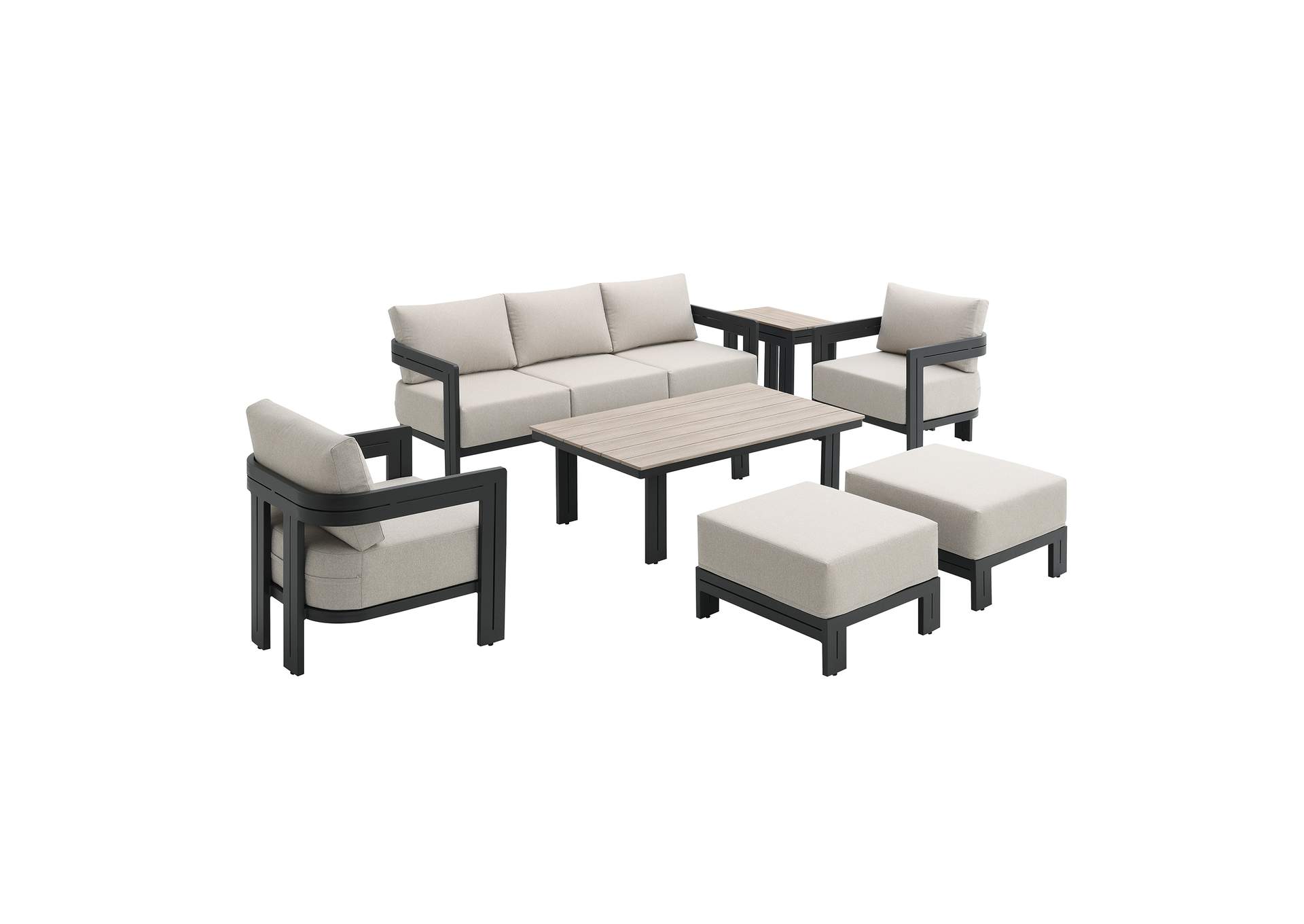 Costa 7 Piece Patio Conversation Set In Black - Sofa Two Chairs Two Ottoman Coffee Table End Table image 7