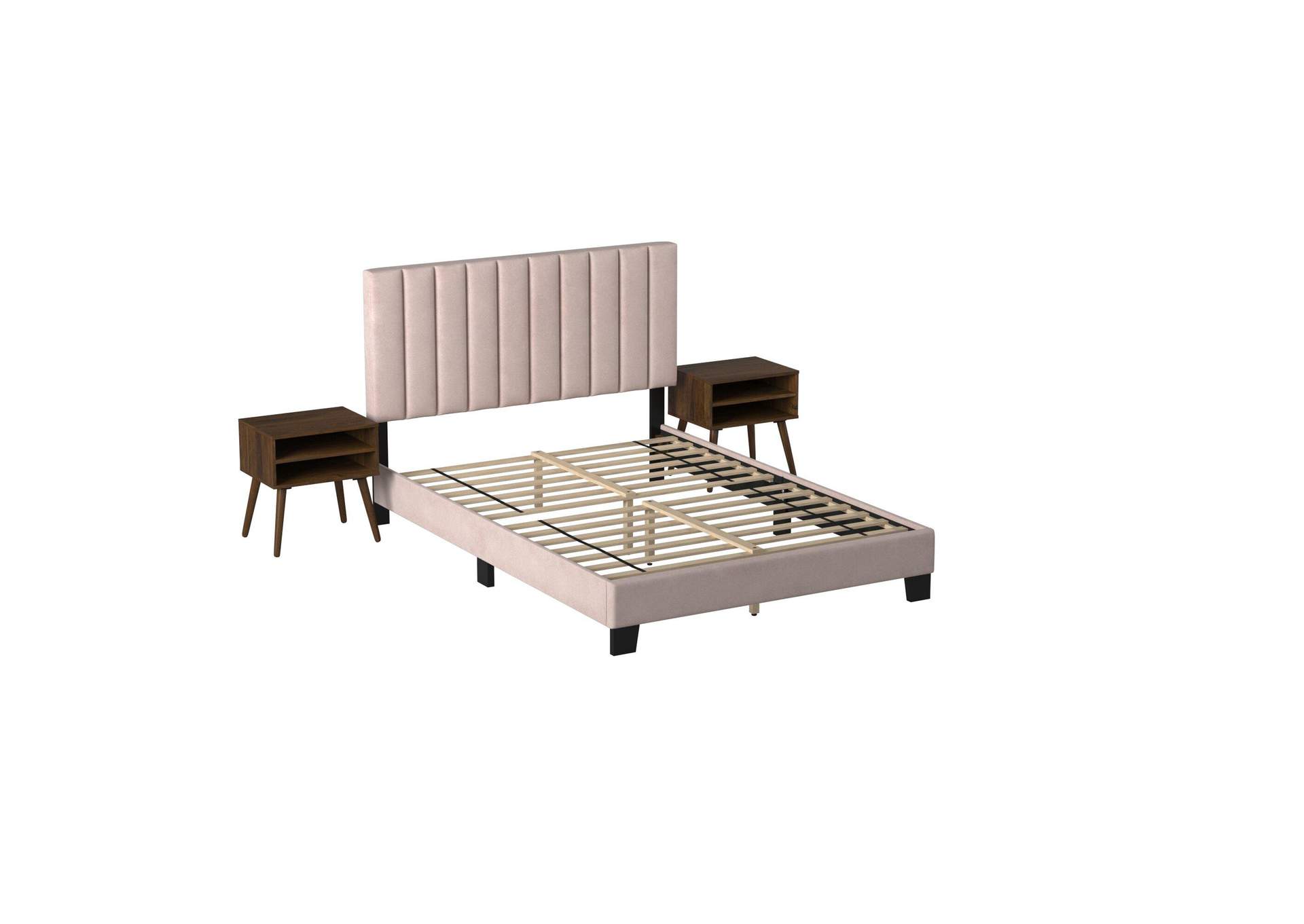 Coyote Queen Bed With Carroll Pink Velvet With Two End Table image 7