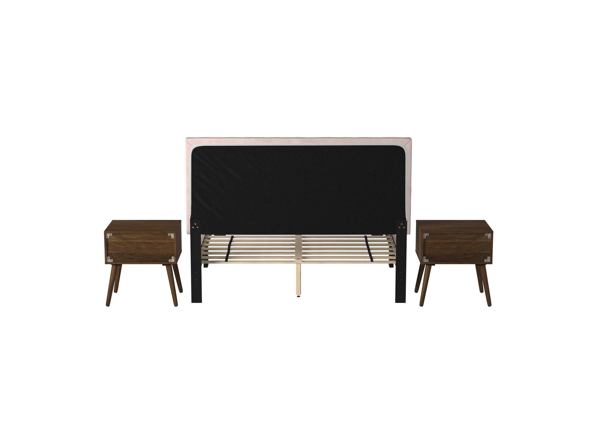 Coyote Queen Bed With Carroll Pink Velvet With Two End Table image 12