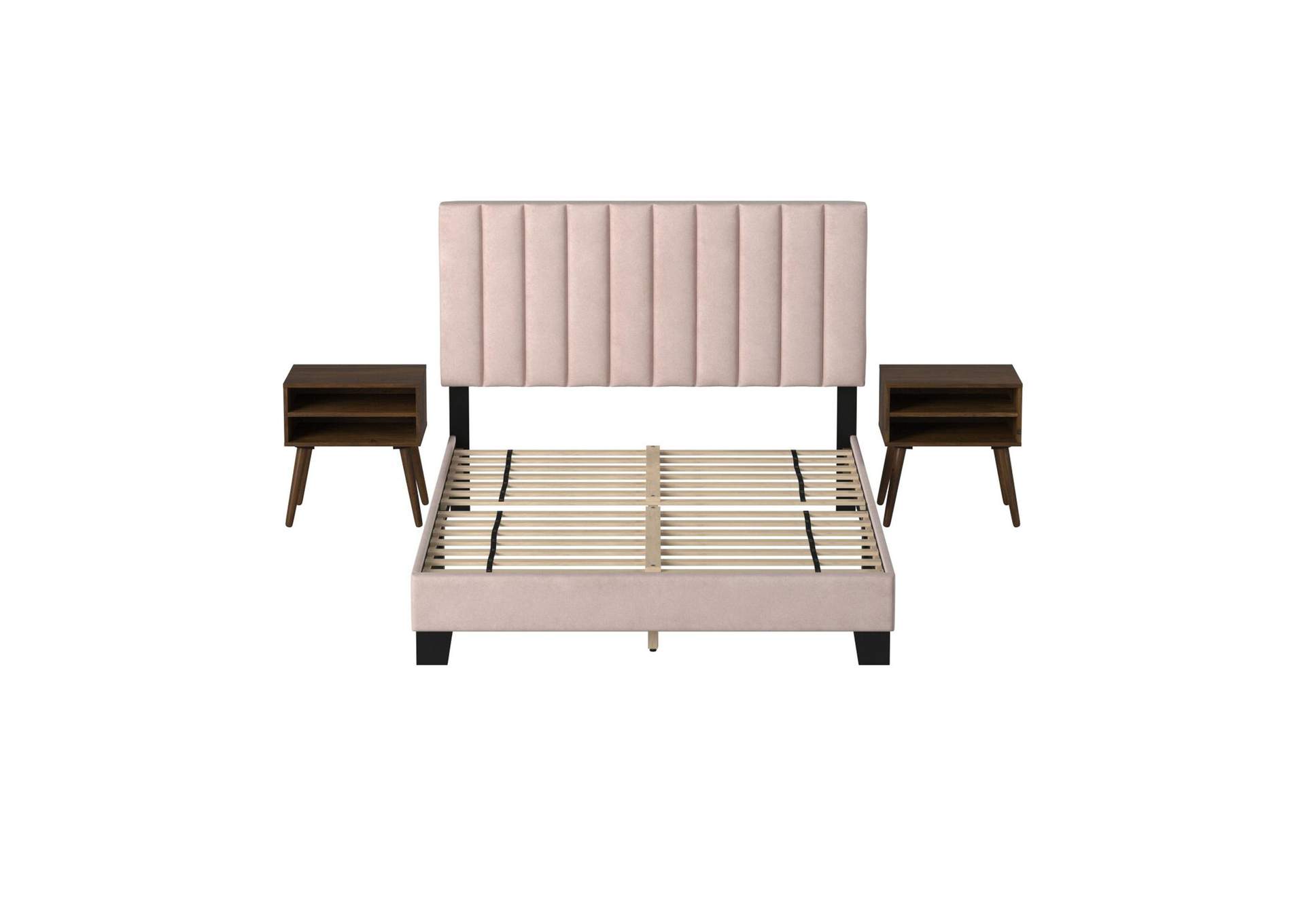Coyote Queen Bed With Carroll Pink Velvet With Two End Table image 14