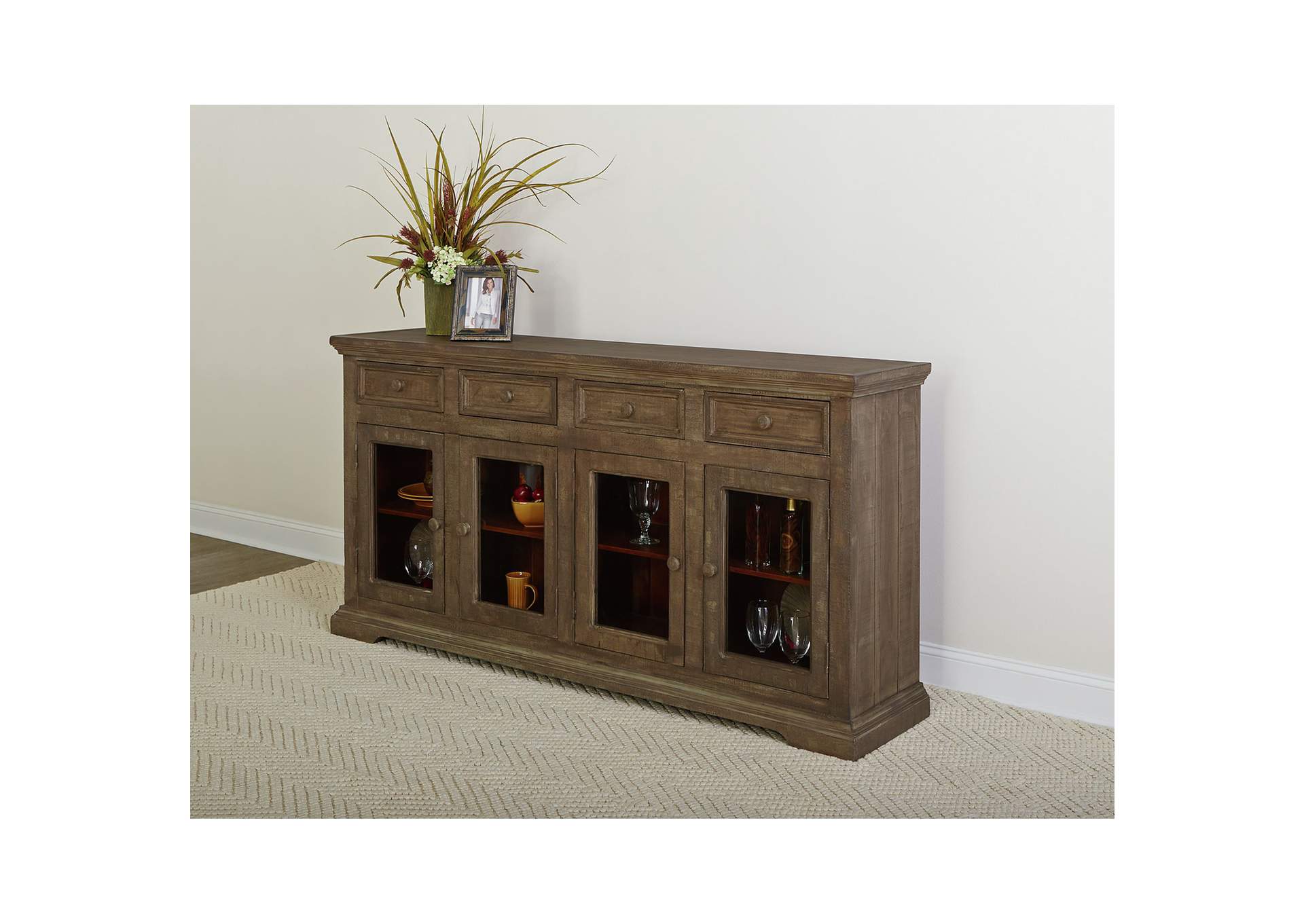 (D925-54) Four Door Sideboard- Rustic Brown