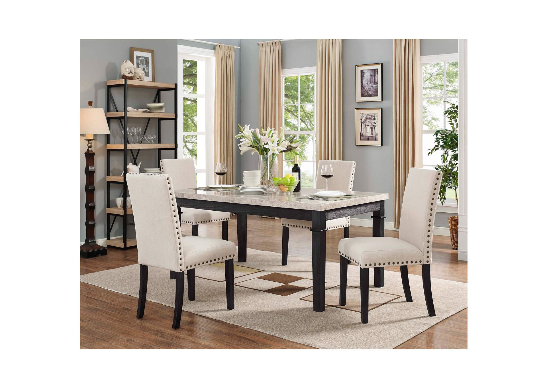 Greystone 5 Piece Dining Set - Table 4 Upholstered Chairs