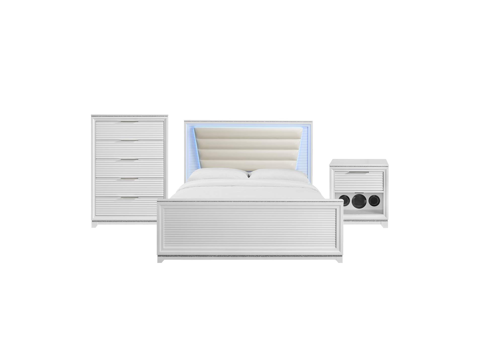 Denmark King Upholstered 3 Piece Bedroom Set With Lights In White image 18