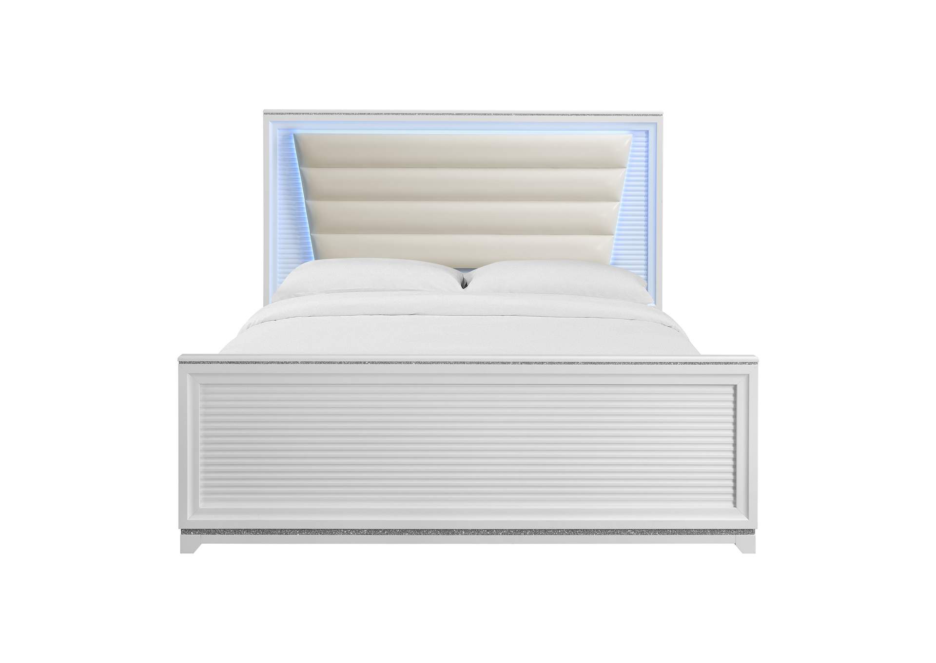 Denmark King Upholstery Bed With Lights In White image 4