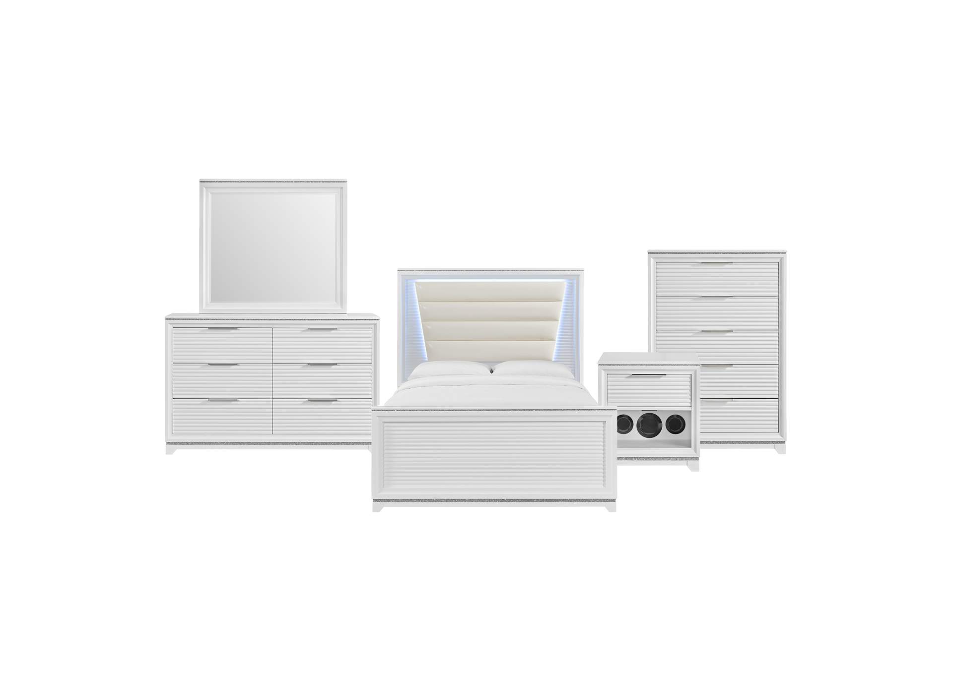 Denmark Queen Upholstered 5 Piece Bedroom Set With Lights In White image 20