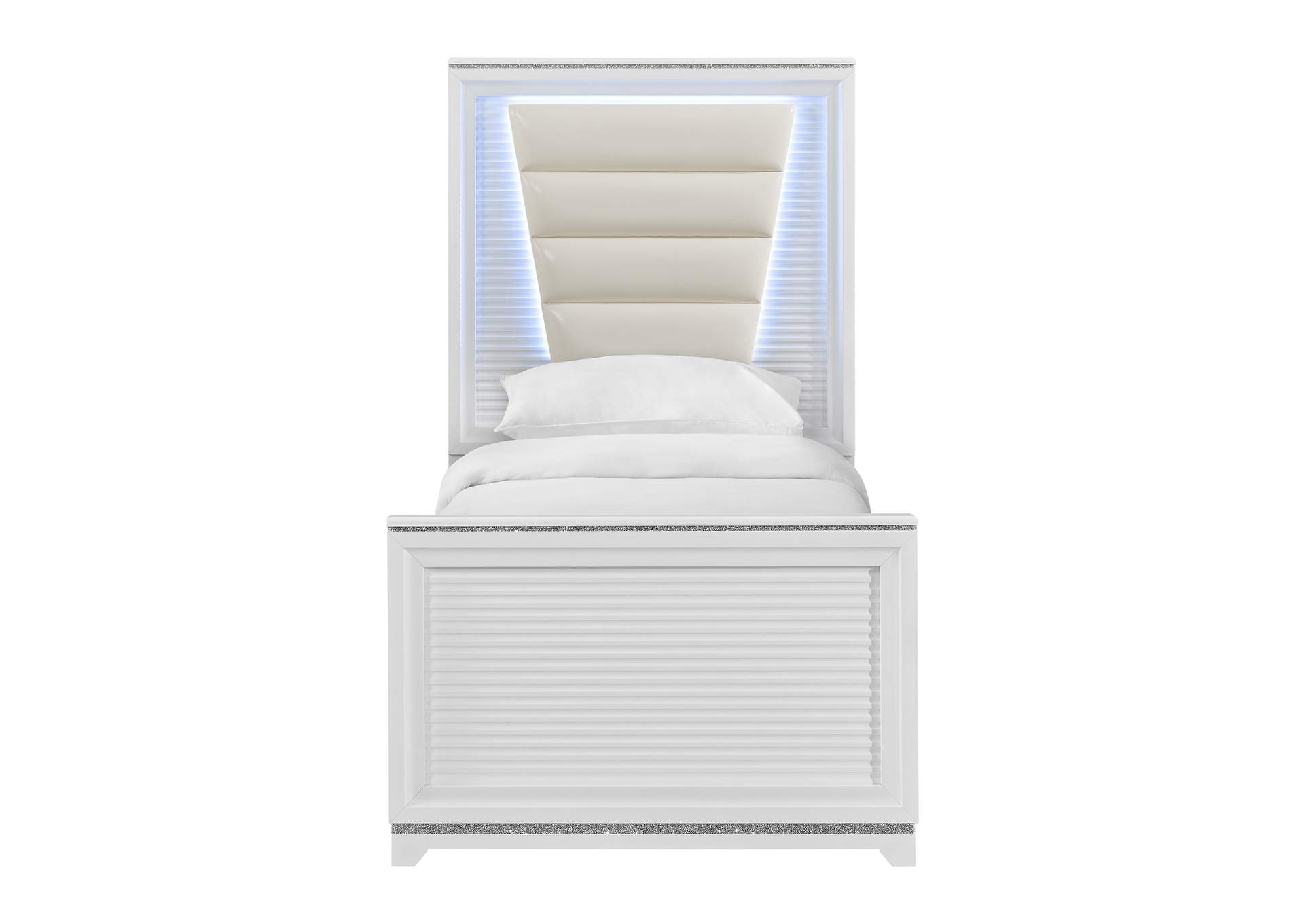 Denmark Twin Upholstery Bed With Lights In White image 4