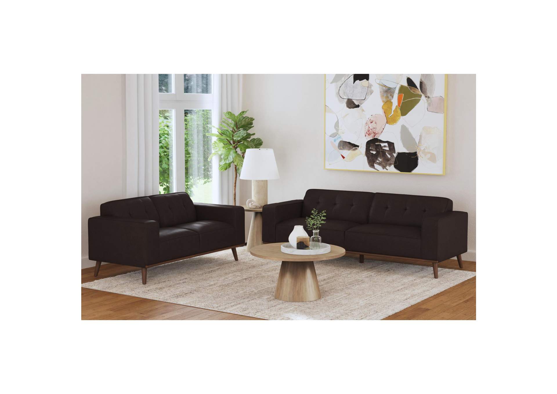 Destiny 2 Piece Living Room Set In Pebble Brown - Sofa Loveseat image 1