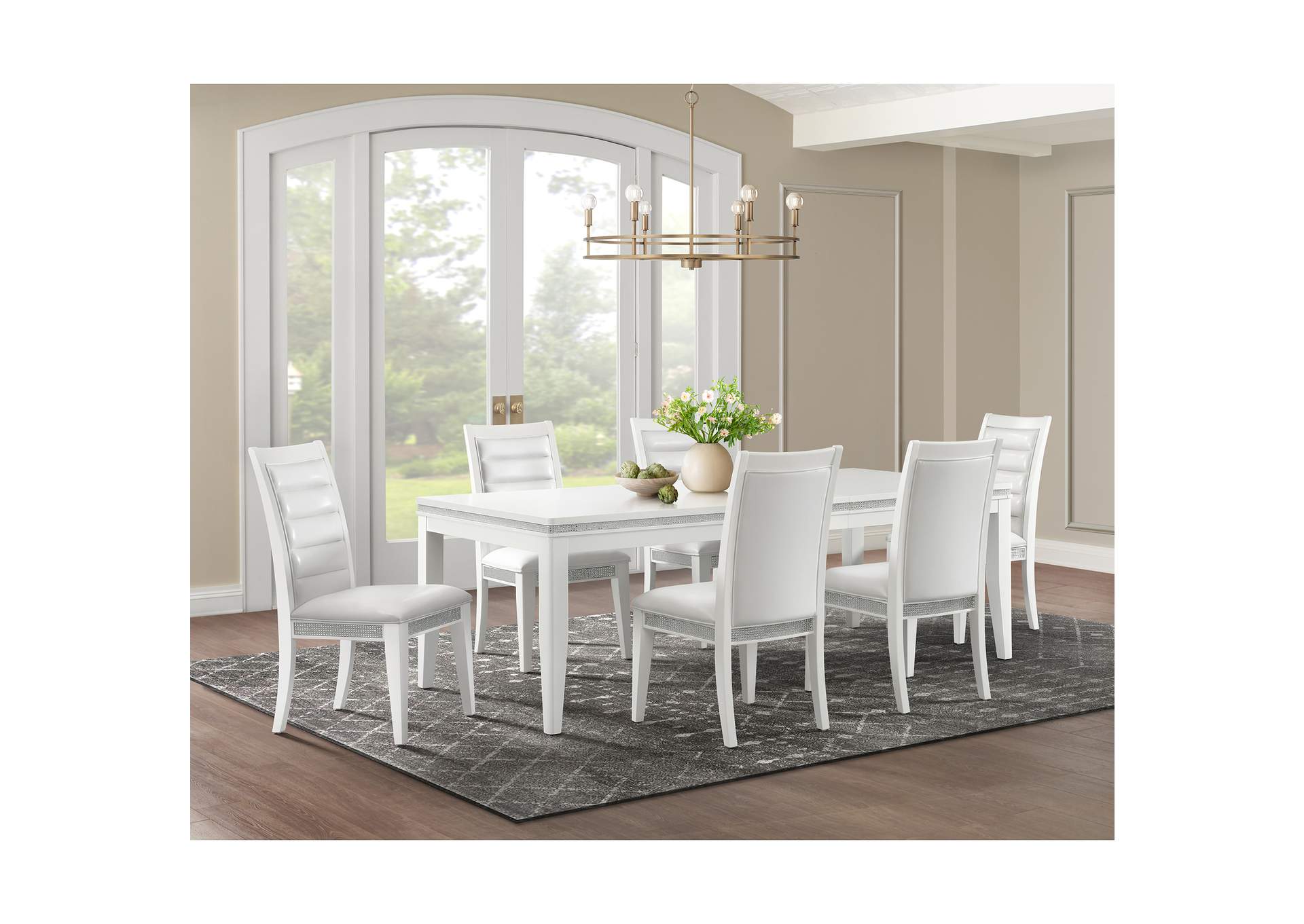 Diedra 7 Piece Standard Height Dining Set In White - Table And Six Chairs image 1