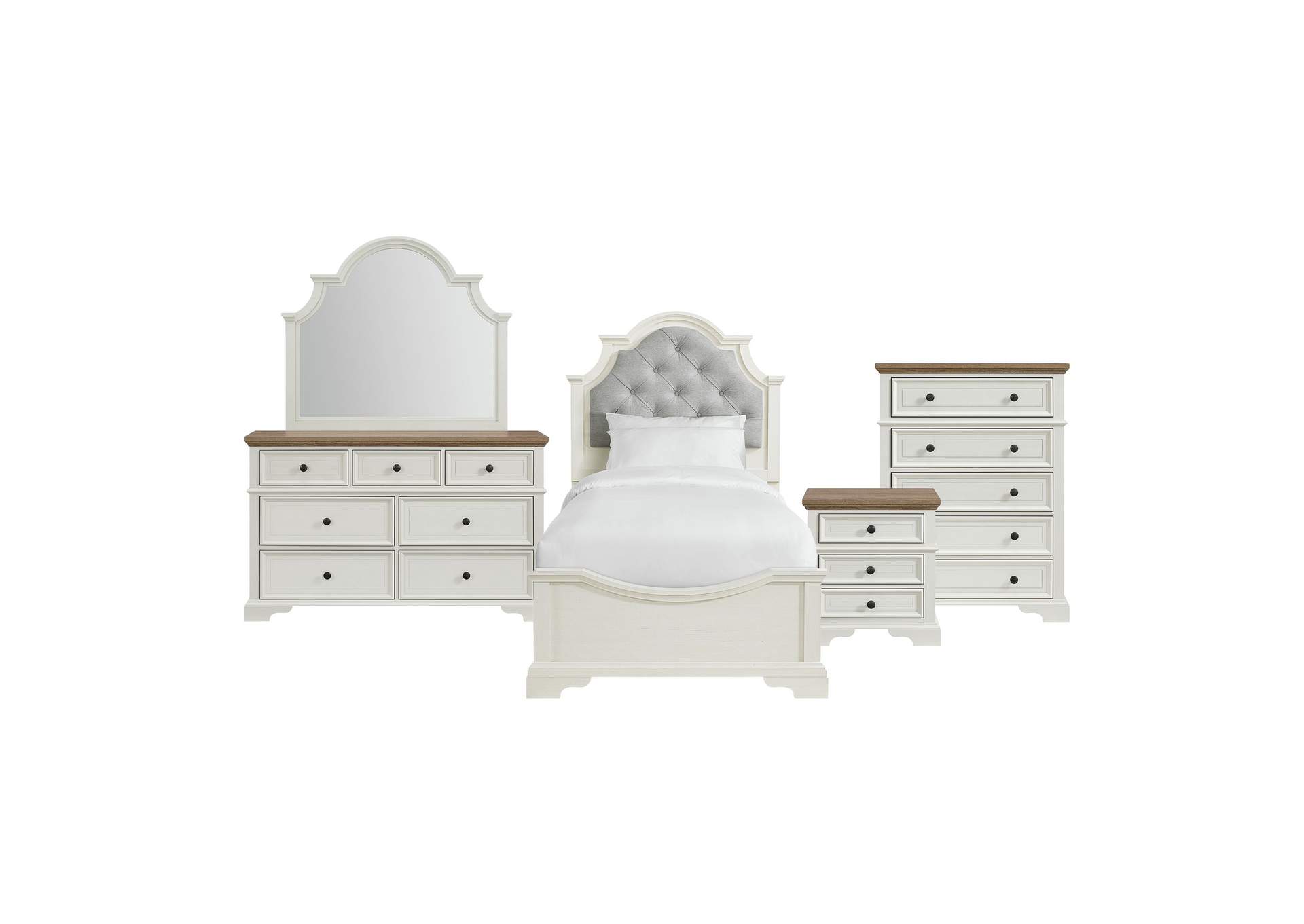Eastwood Youth Twin Upholstered 5 Piece Bedroom Set In White image 19