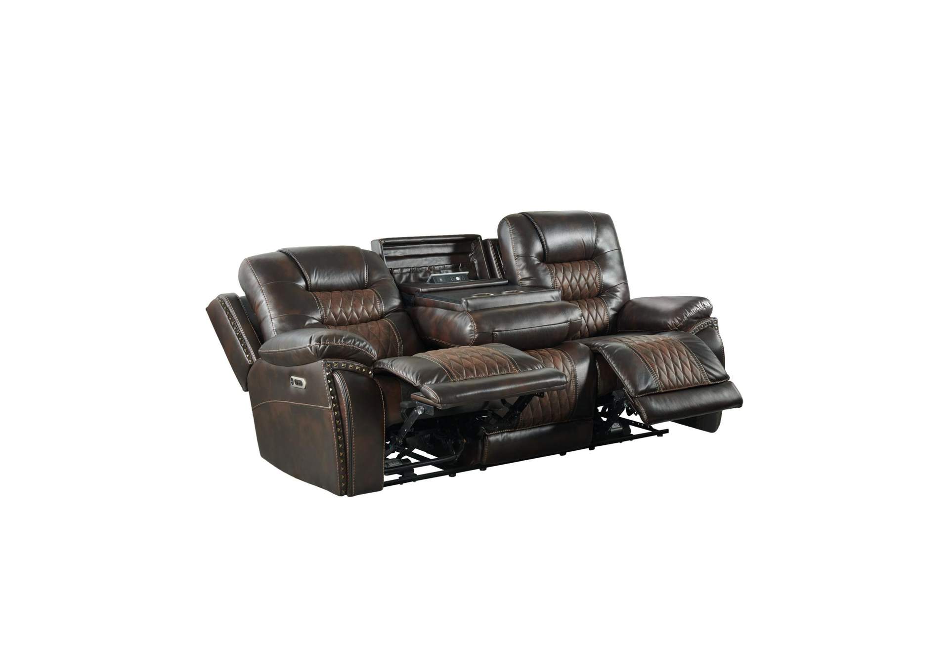 El Camino Power Motion Sofa With Power Headrest Power Strip And Dropdown Table In Marietta Brown image 4