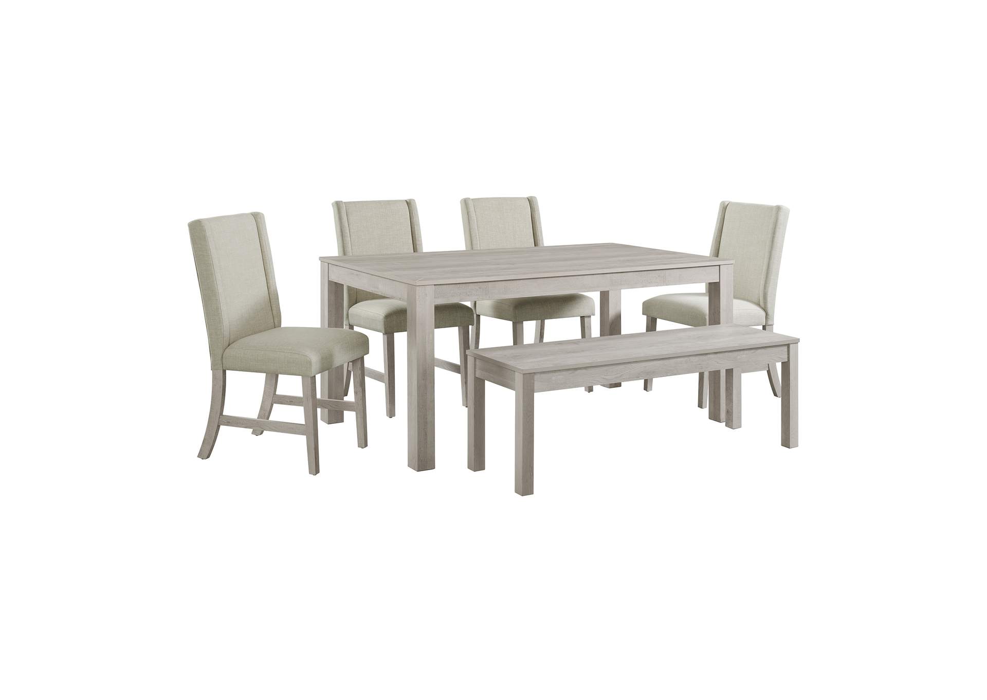 Eleanor 6 Piece Standard Height Dining Set In White - Rectangular Table Four Chairs Bench image 6