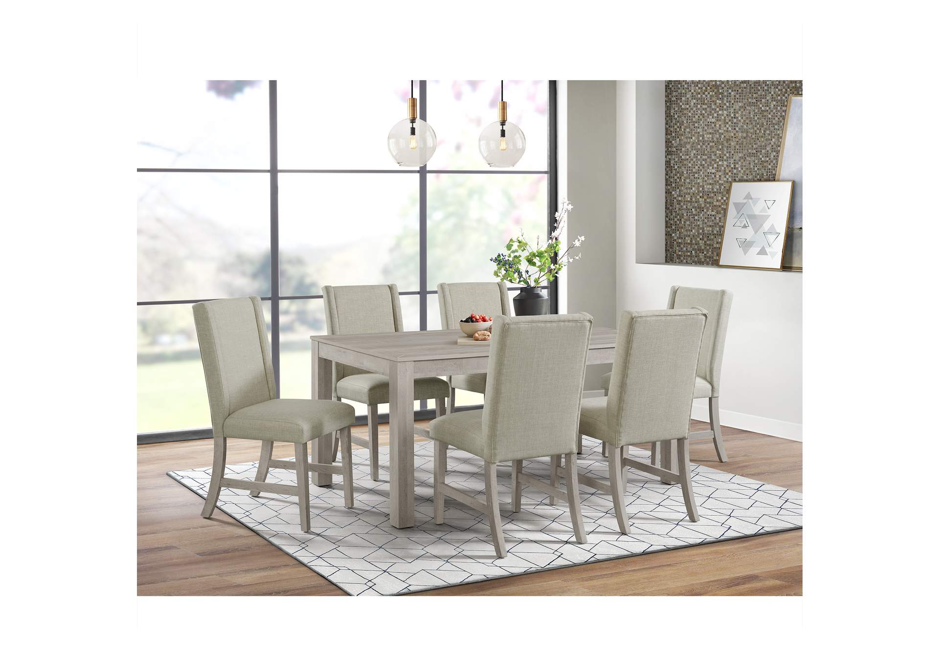 Eleanor 7 Piece Standard Height Dining Set In White - Rectangular Table And Six Chairs image 1