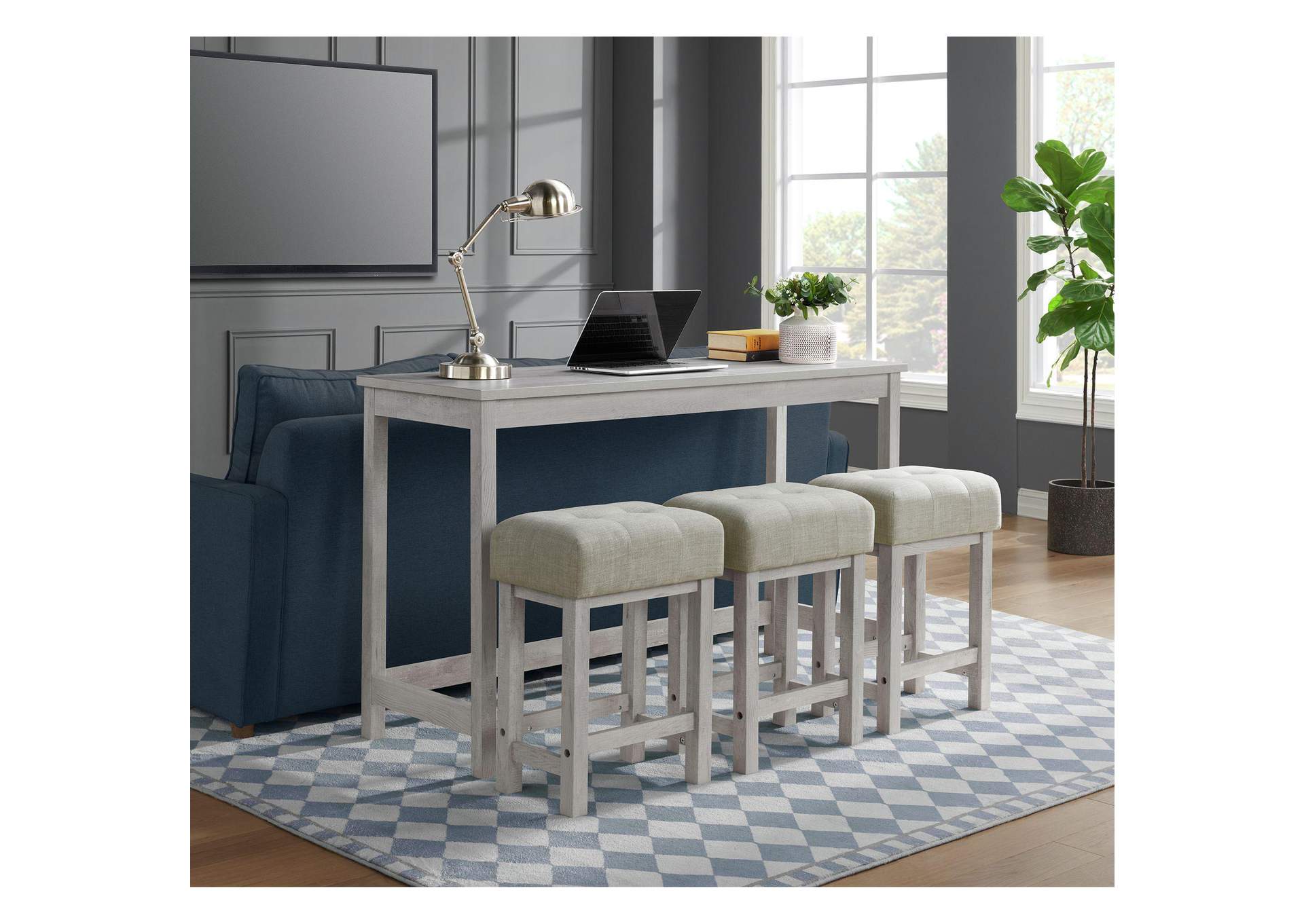 Eleanor Bar Table Single Pack 1 Tables 3 Stools In White image 1