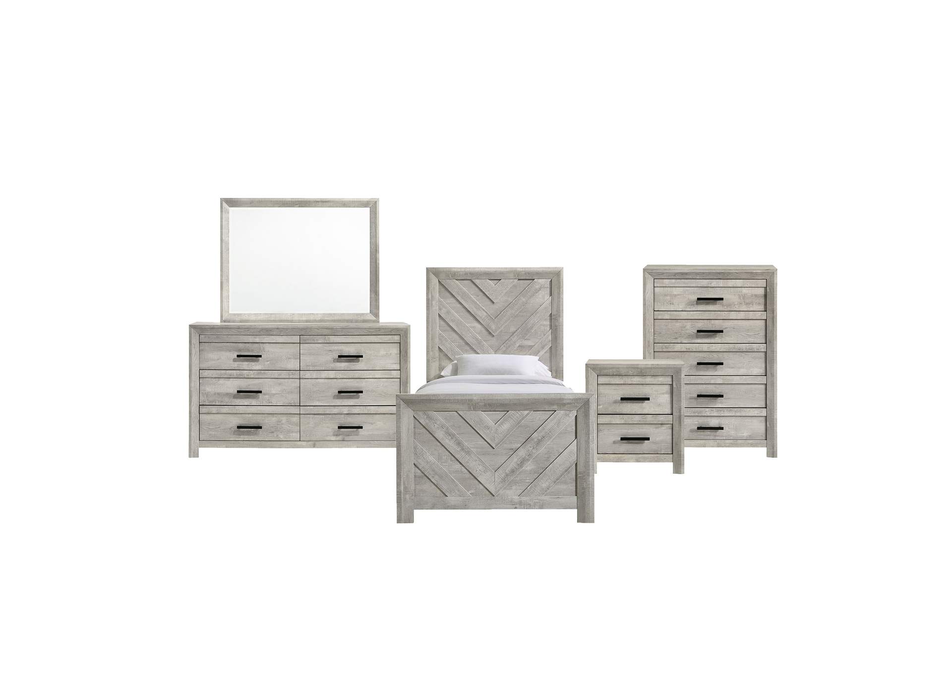 Ellen Twin Panel 5 Piece Bedroom Set In White image 19