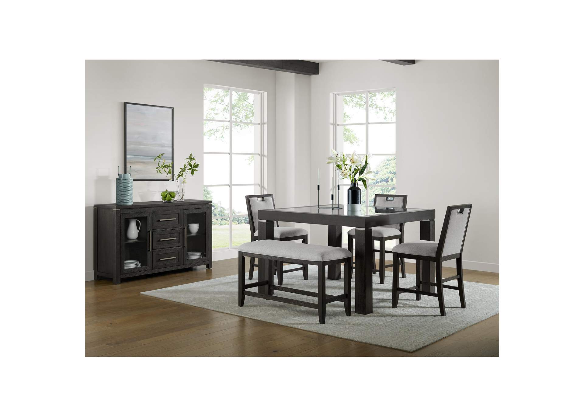 Elodie Counter Bench With Grey Fabric In Charcoal image 1