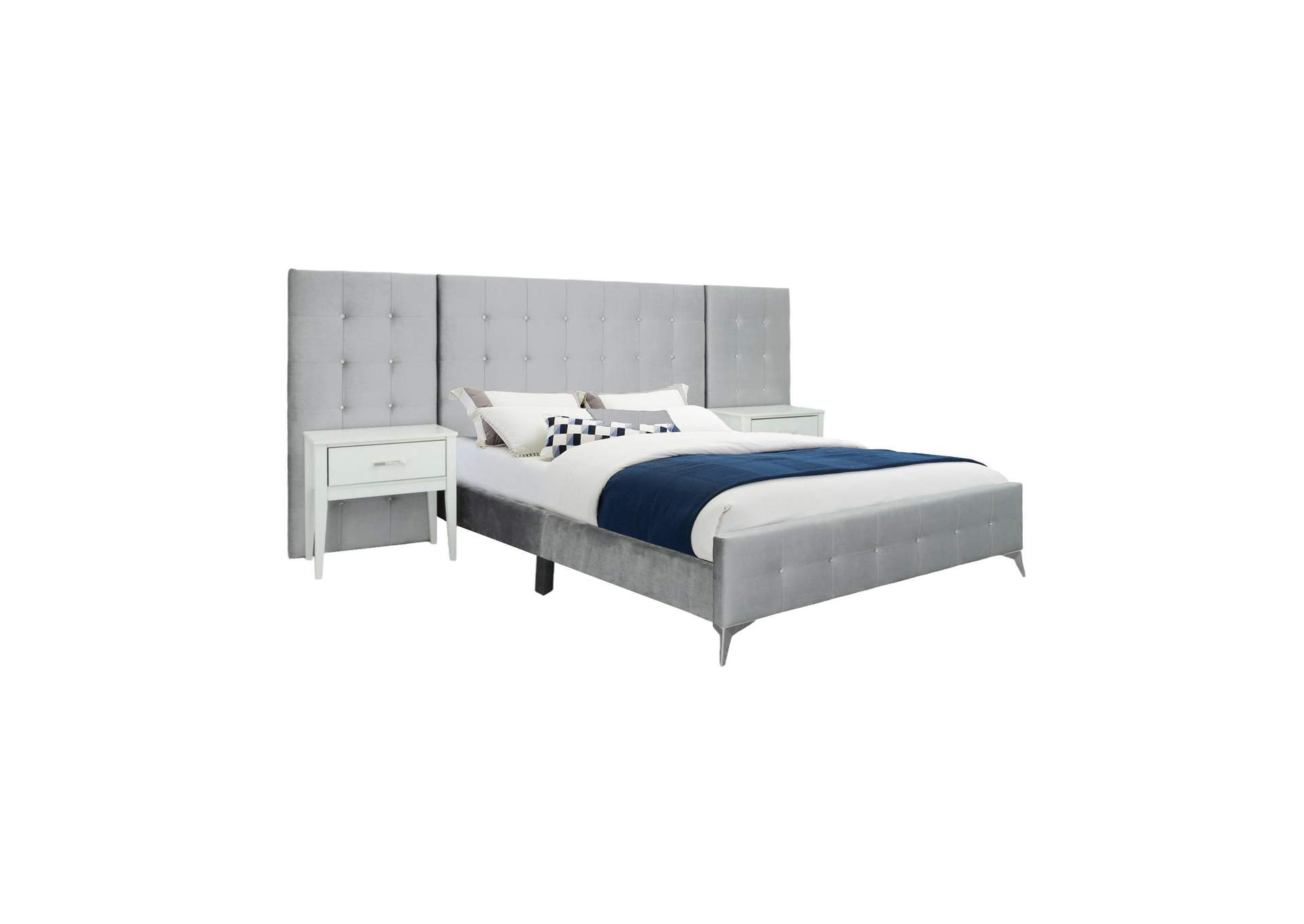 Emma King Bed In Wl001 Silver Grey With 2 End Tables image 13