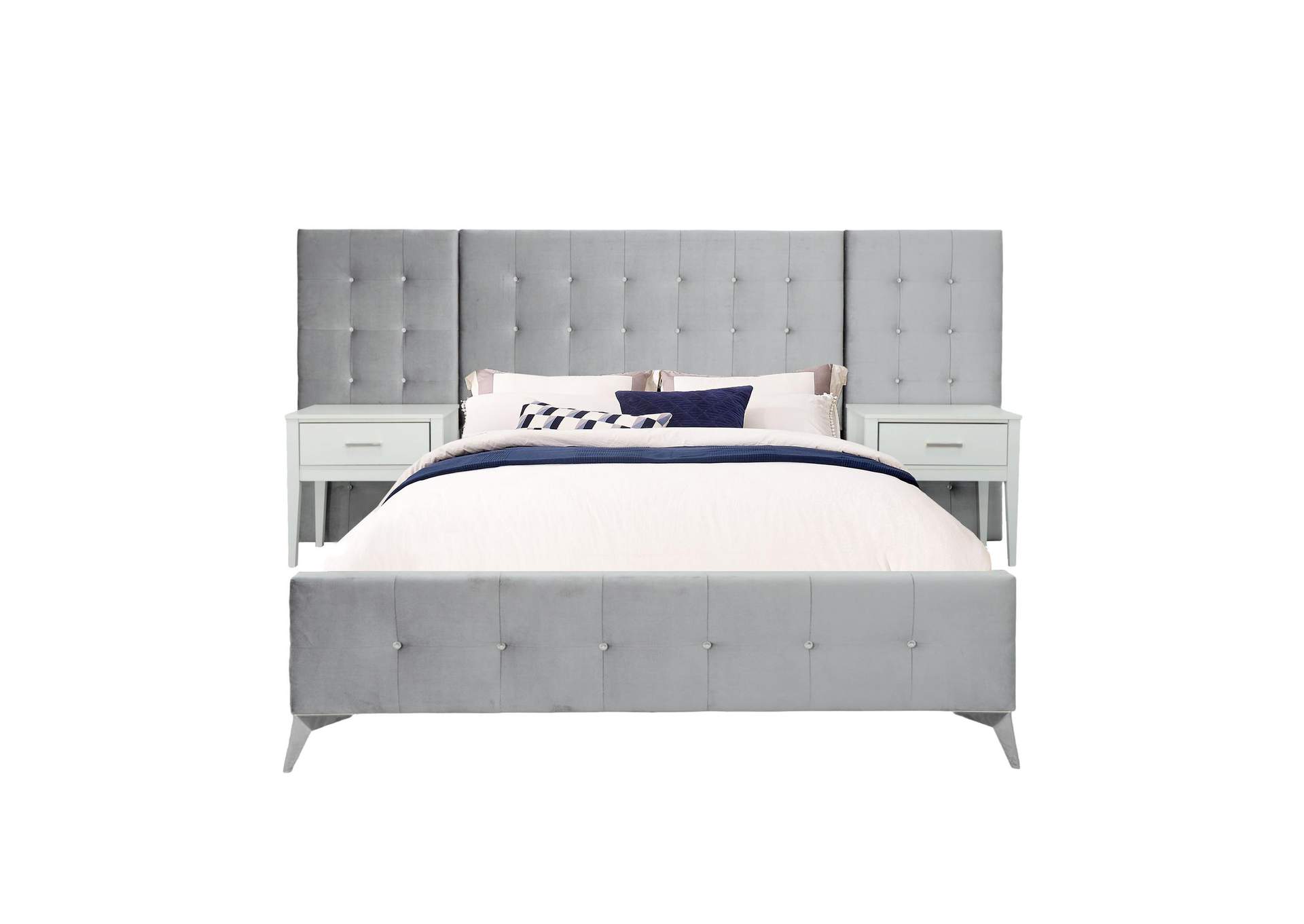 Emma King Bed In Wl001 Silver Grey With 2 End Tables image 14