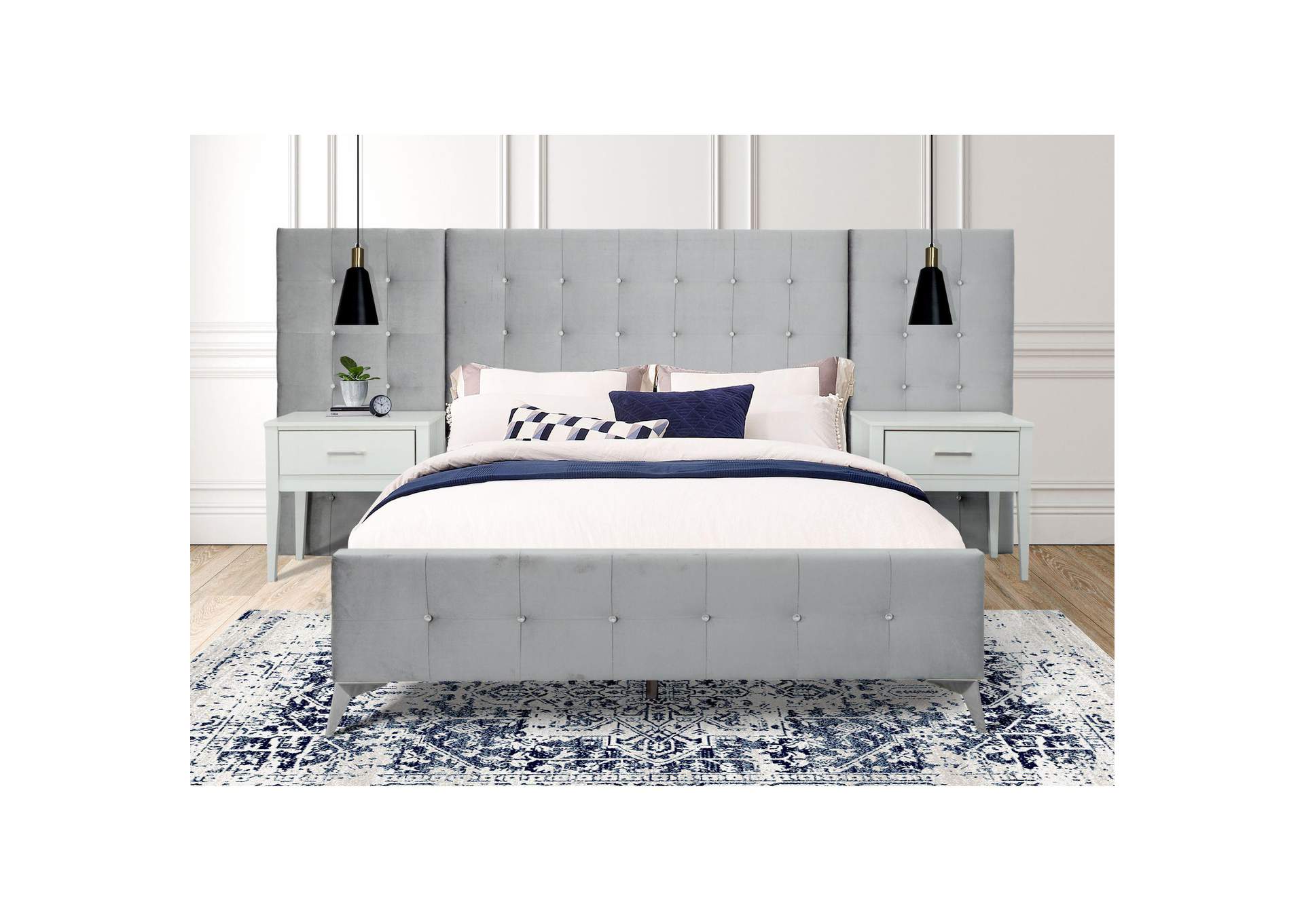 Emma King Bed In Wl001 Silver Grey With 2 End Tables image 1