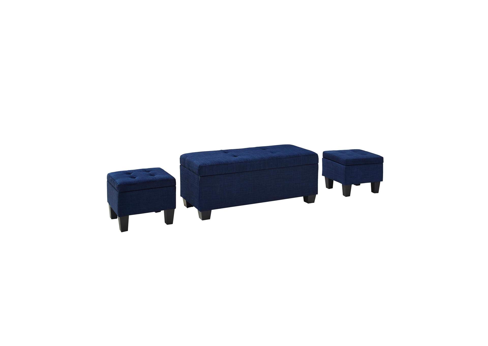 Ethan 3Pk Storage Bench With 2 Ottoman In Heirloom Blue A image 6